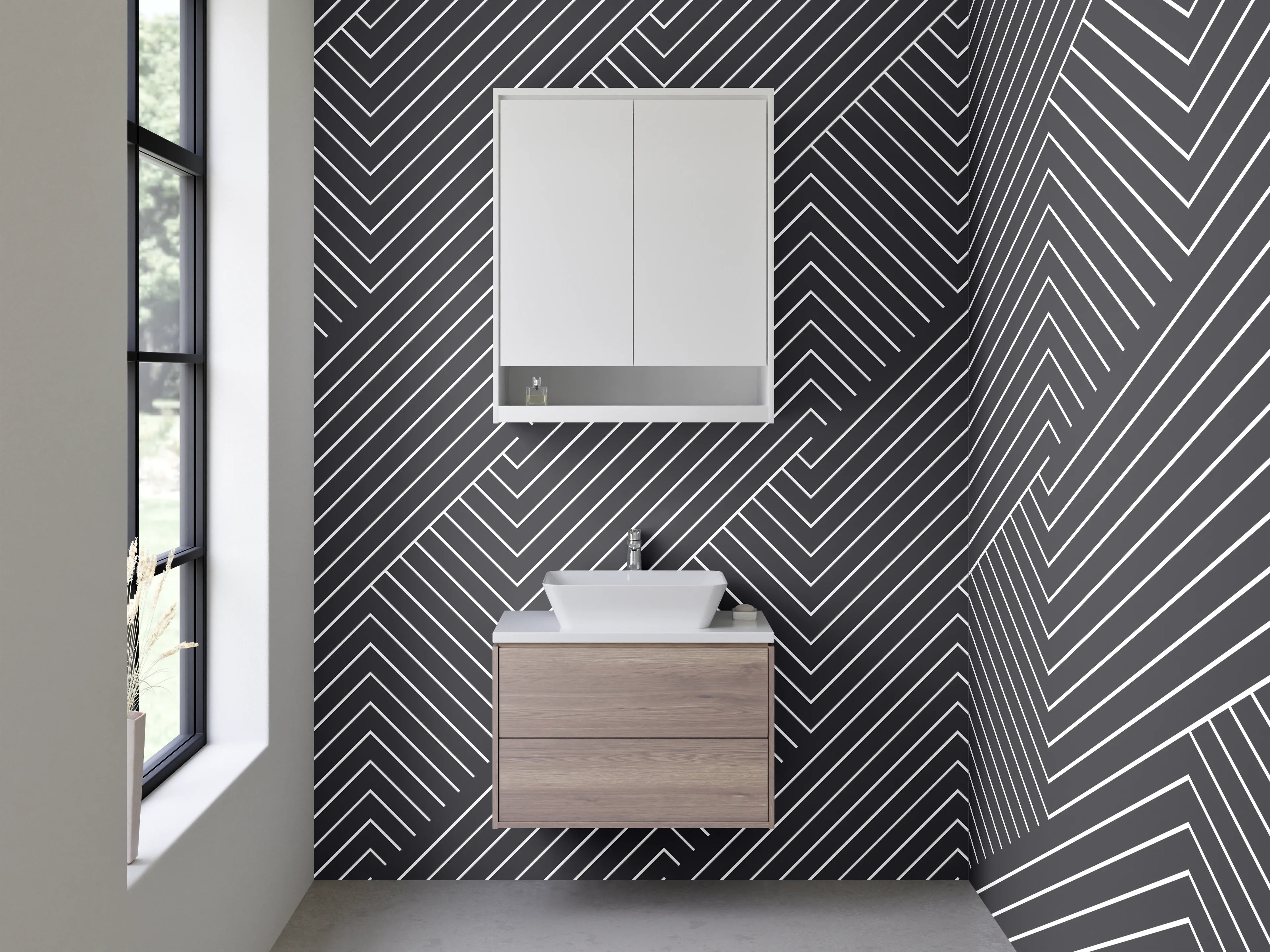 Waschbecken-Rückwand - Modernes Linienmuster Schwarz-Weiß Minimal