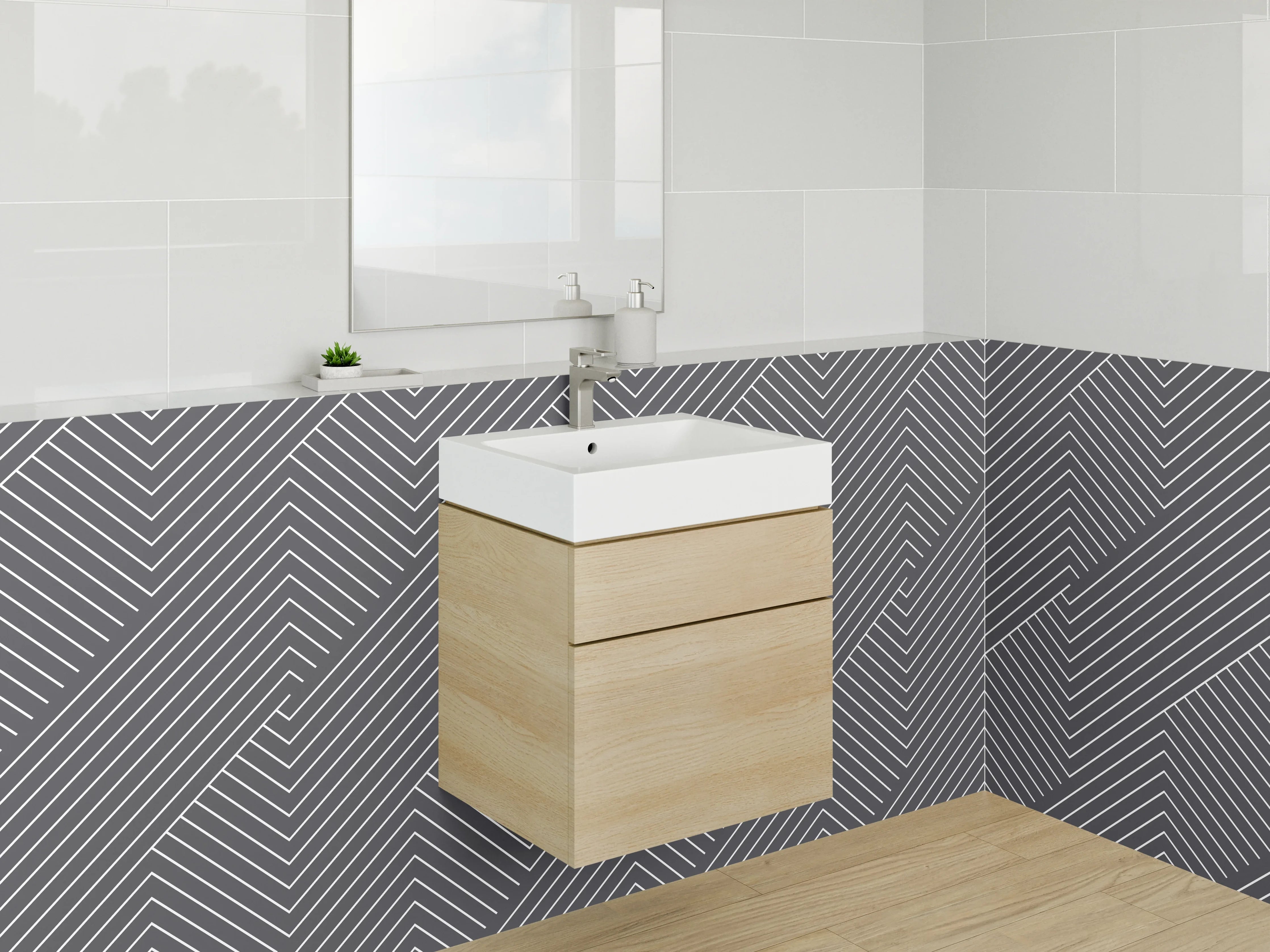 Waschbecken-Rückwand - Modernes Linienmuster Schwarz-Weiß Minimal