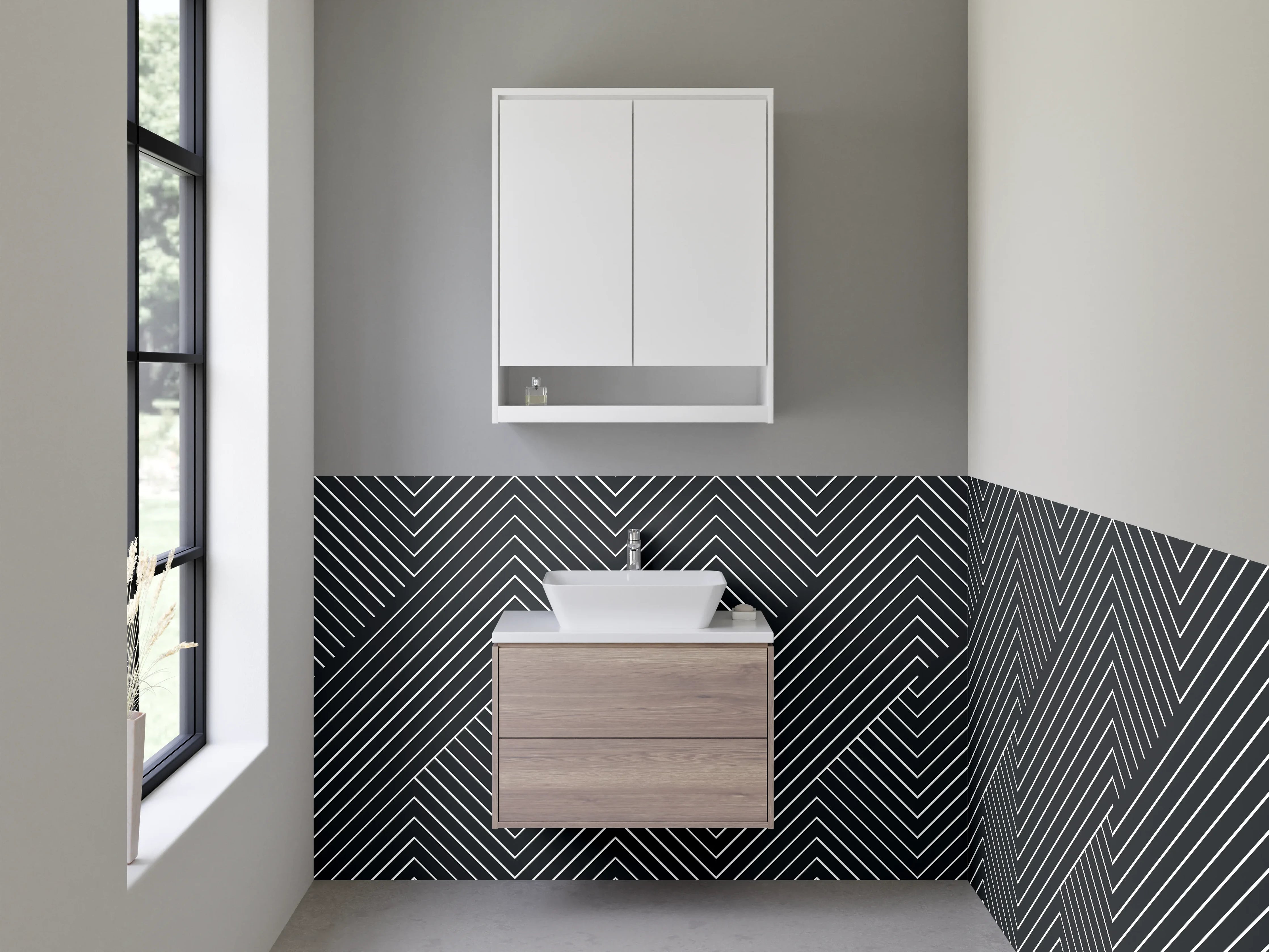 Waschbecken-Rückwand - Modernes Linienmuster Schwarz-Weiß