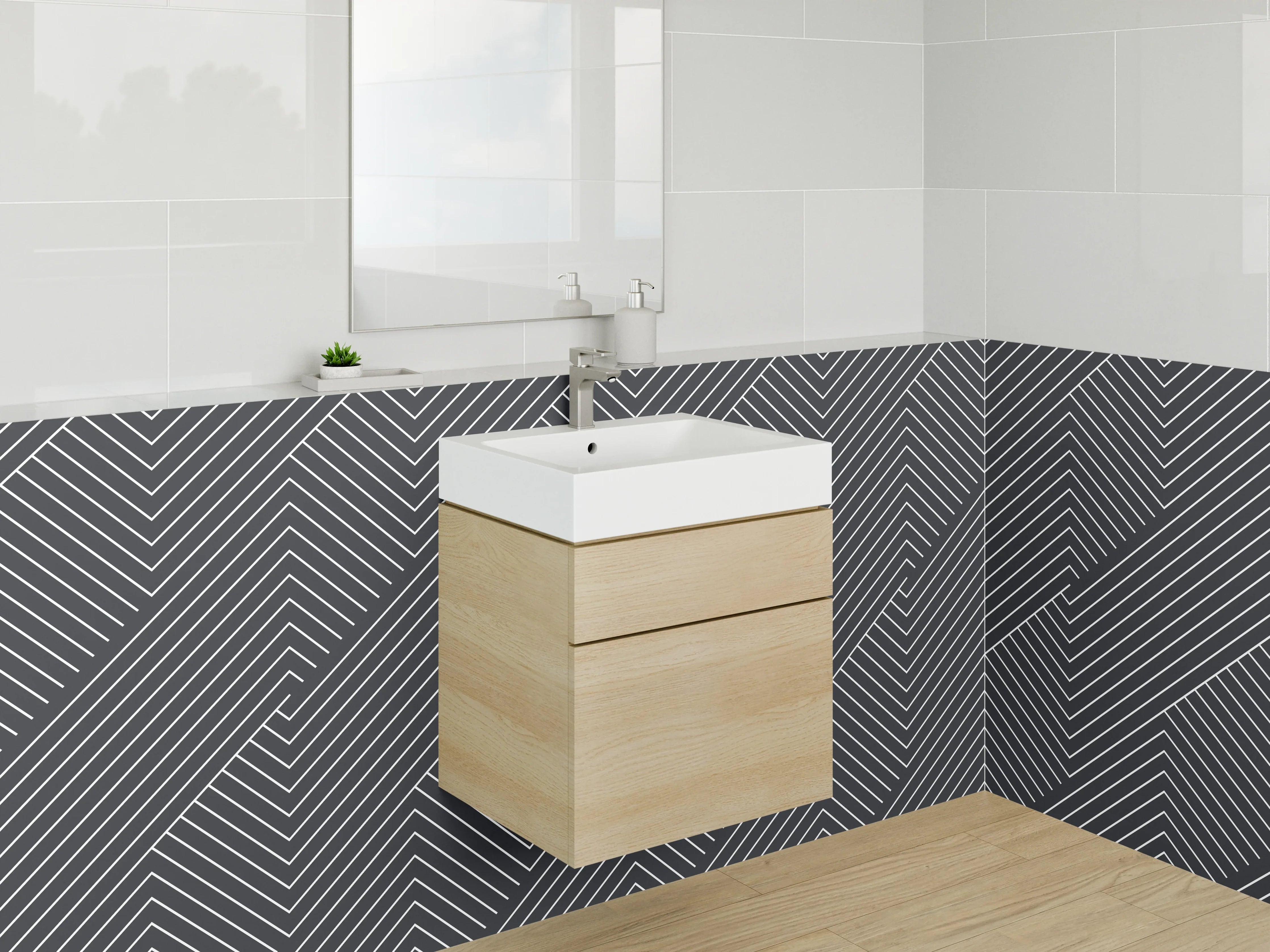 Waschbecken-Rückwand - Modernes Linienmuster Schwarz-Weiß