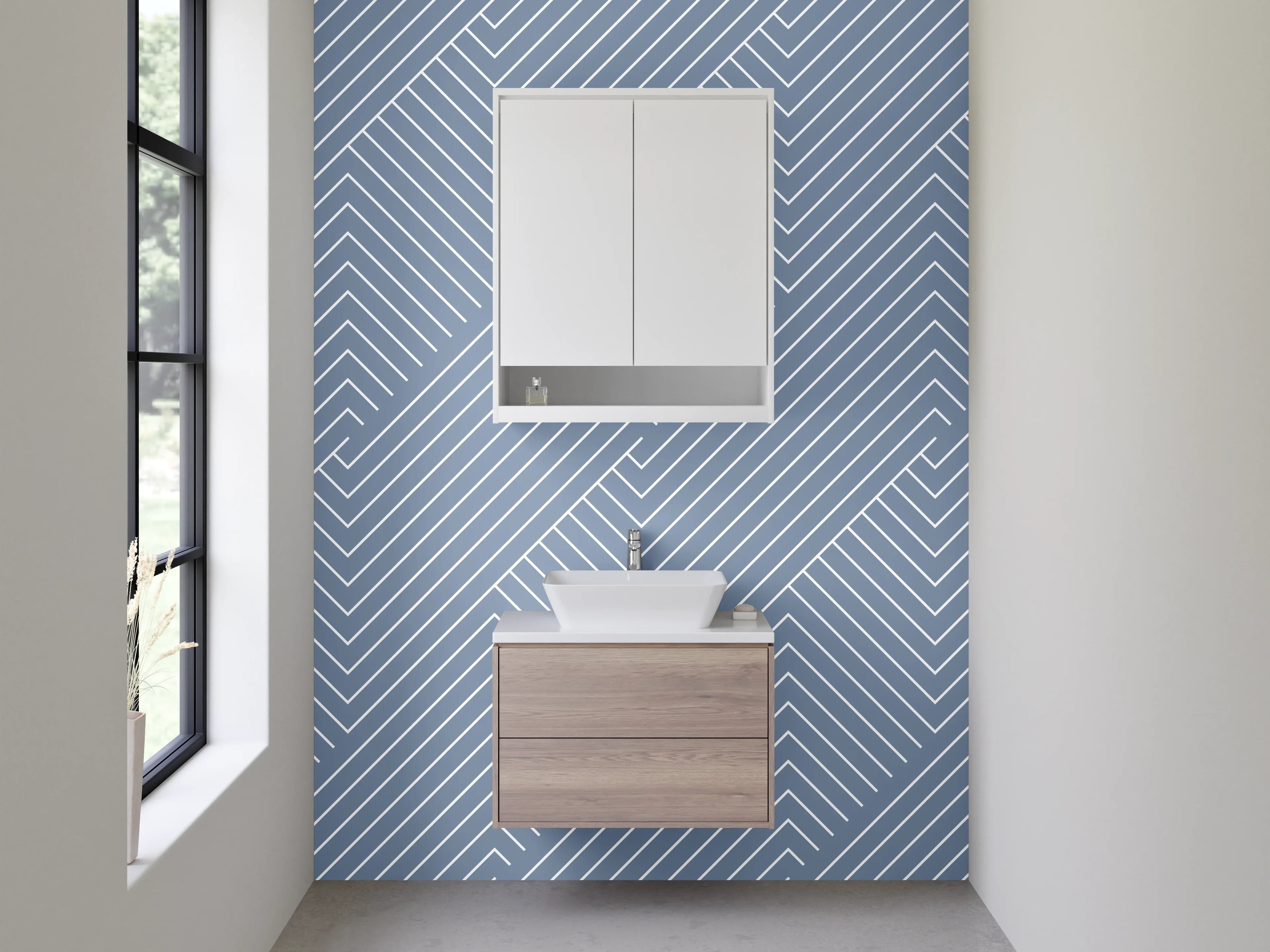 Waschbecken-Rückwand - Modernes Linienmuster in Grau-Blau