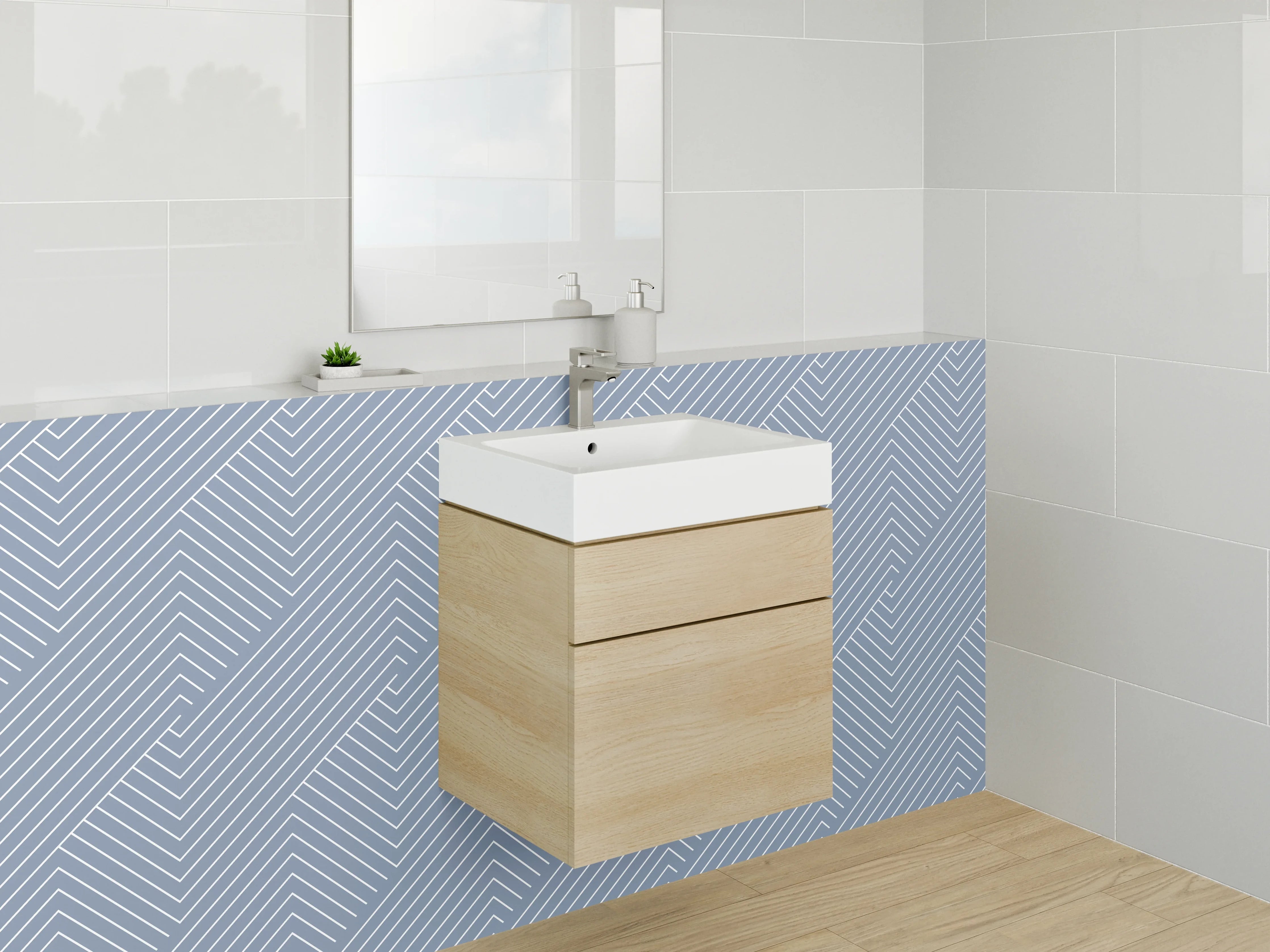 Waschbecken-Rückwand - Modernes Linienmuster in Grau-Blau