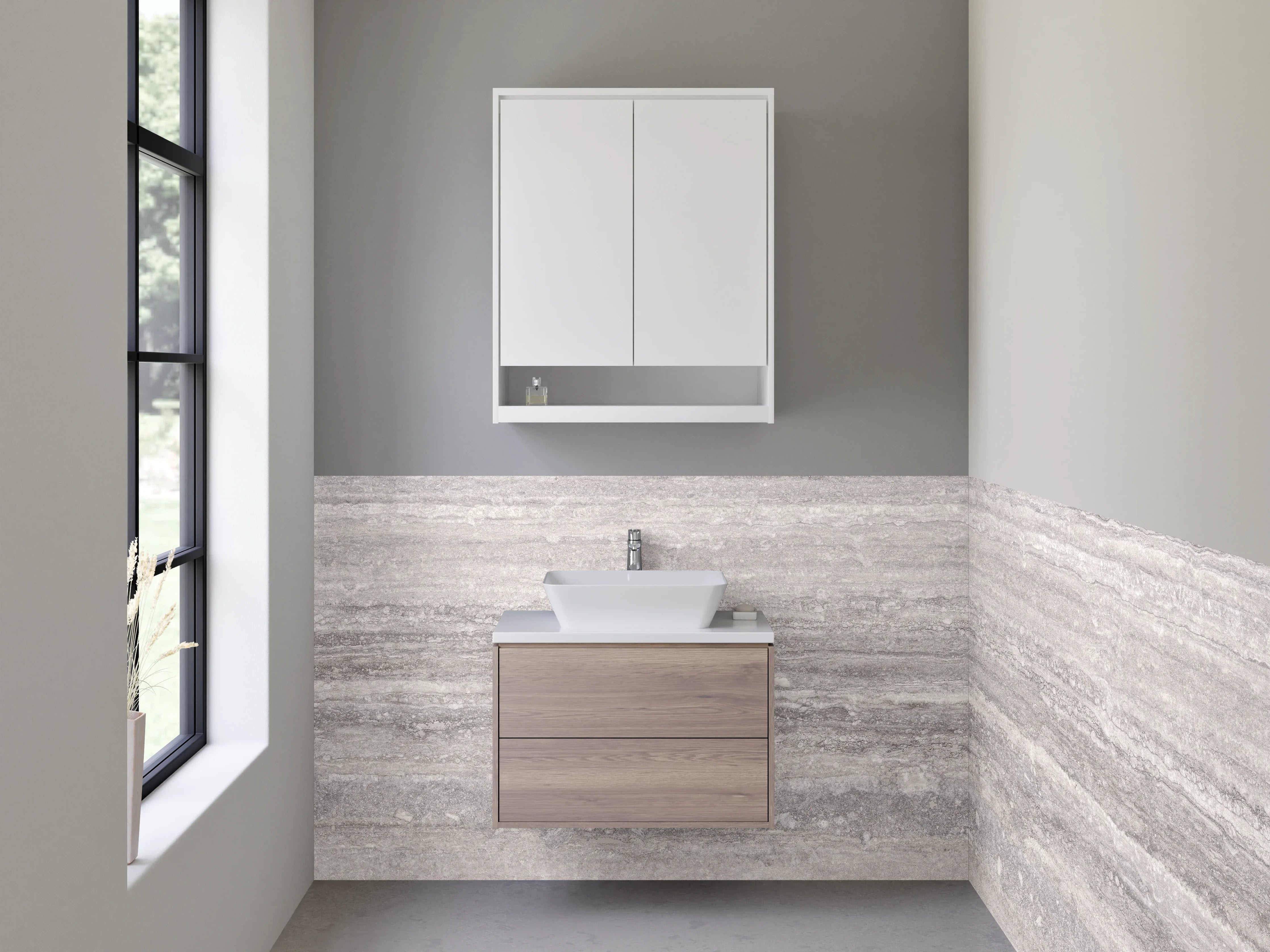 Waschbecken-Rückwand - Modernes Marmor-Dekor in Grau und Weiß