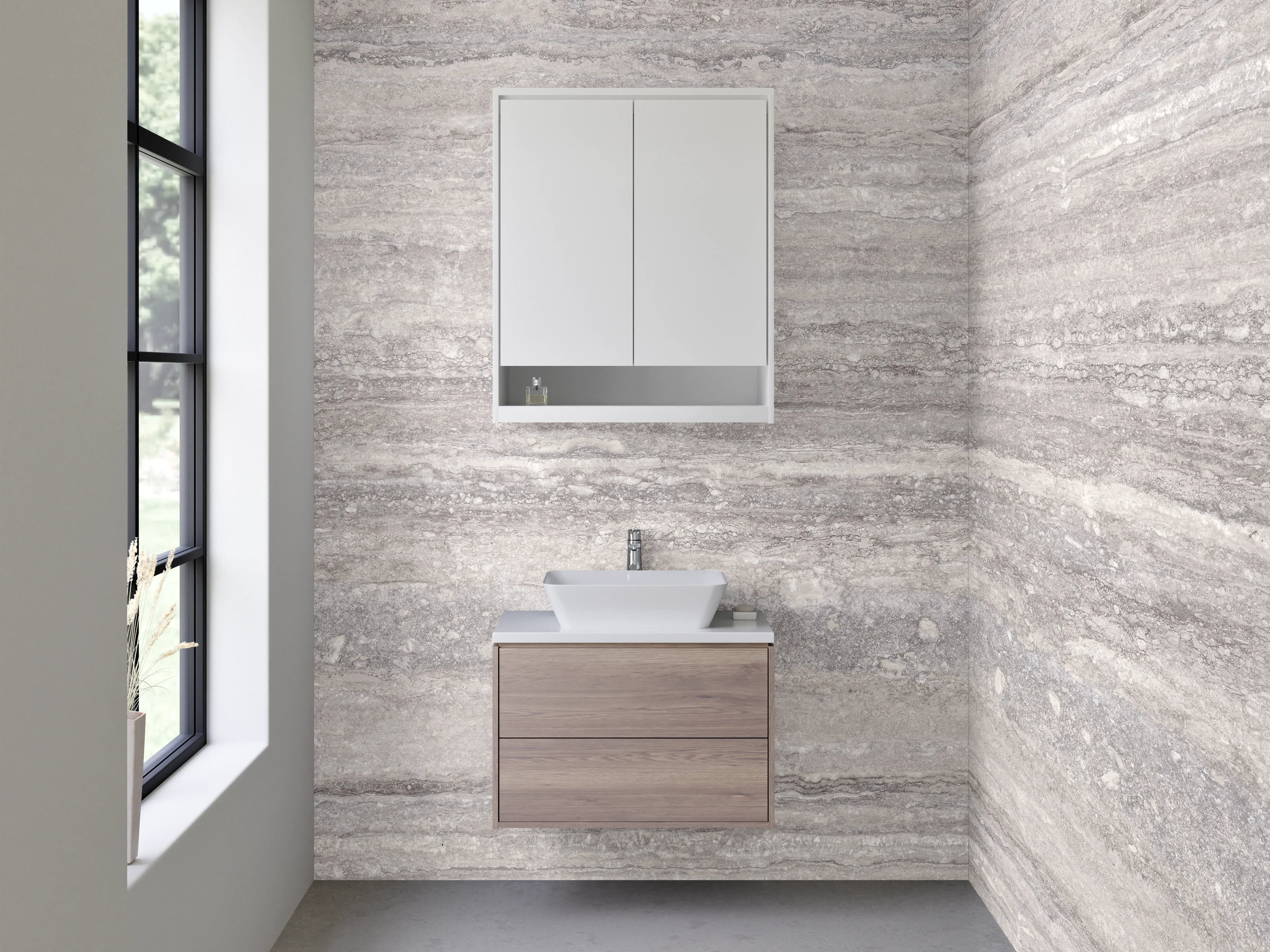 Waschbecken-Rückwand - Modernes Marmor-Dekor in Grau und Weiß