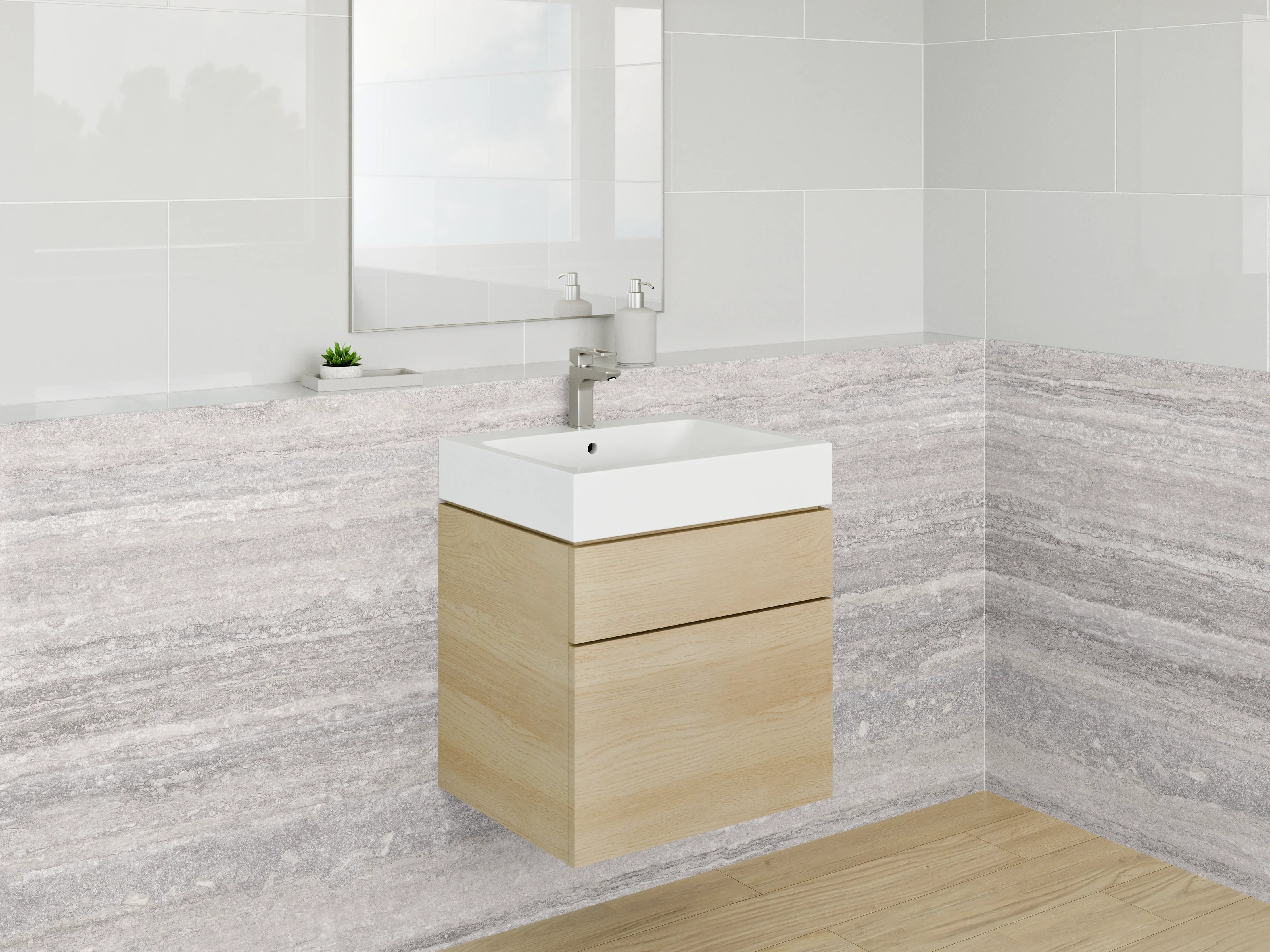 Waschbecken-Rückwand - Modernes Marmor-Dekor in Grau und Weiß