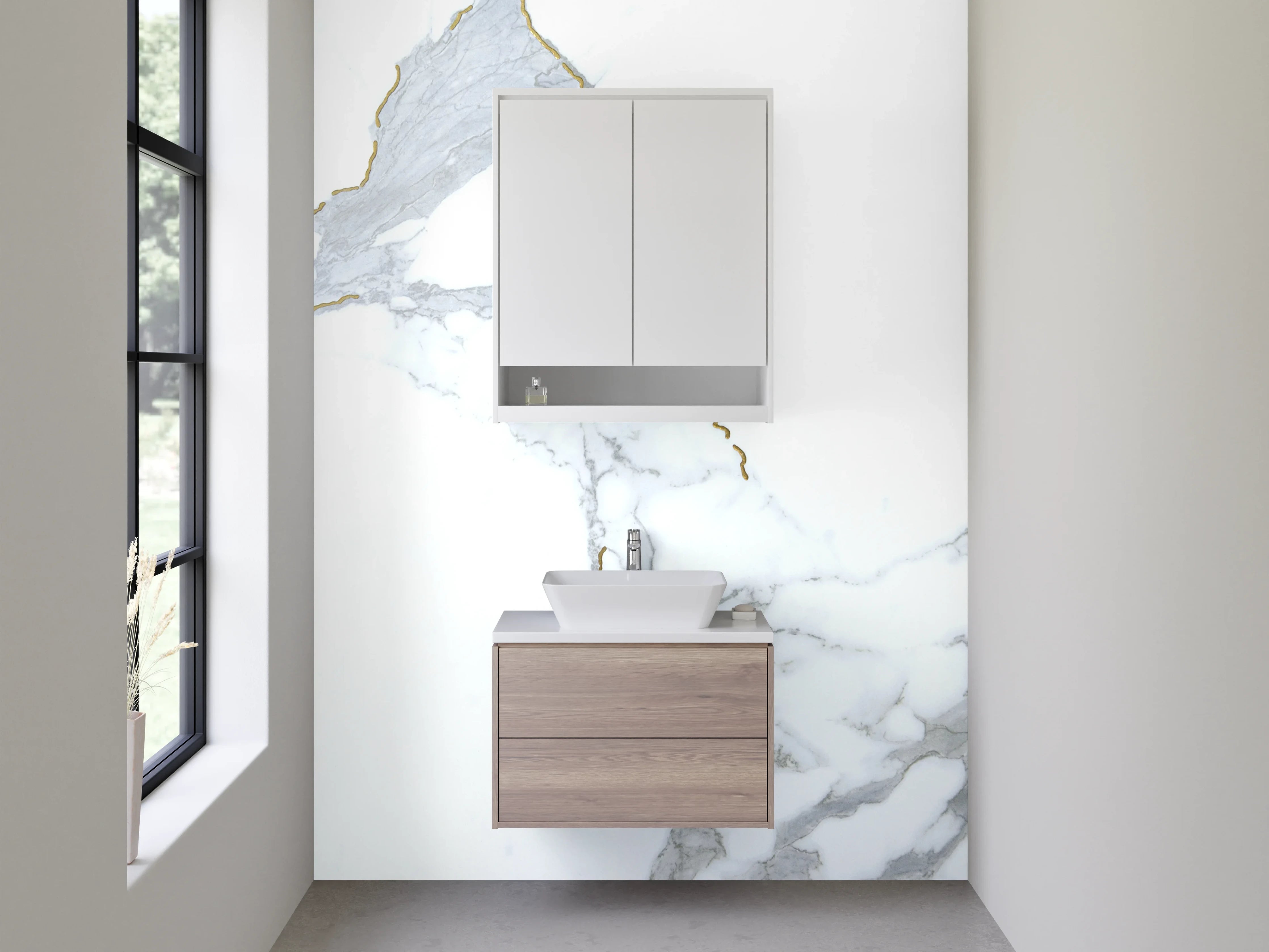 Waschbecken-Rückwand - Modernes Marmor-Design Weiß Grau