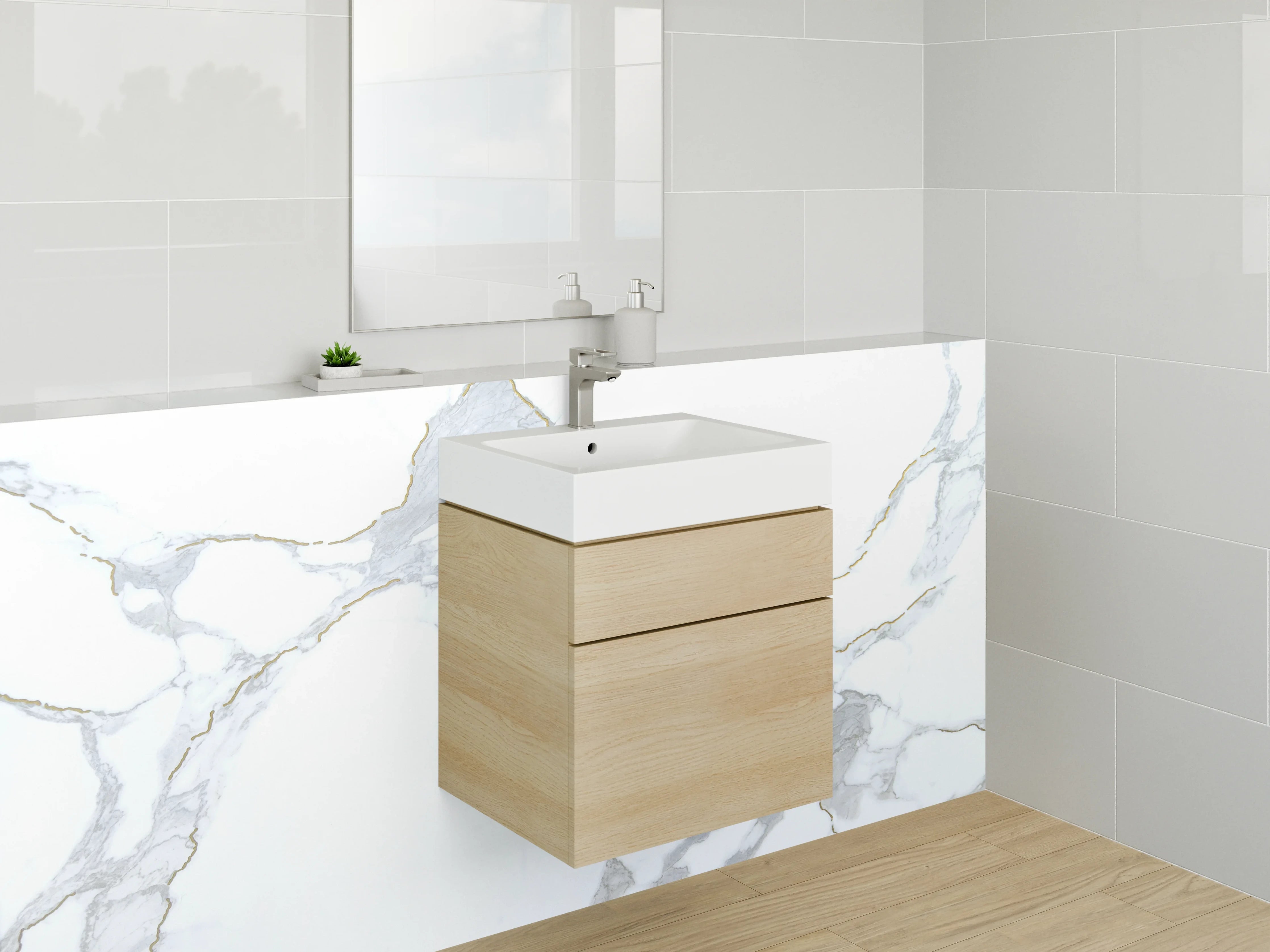 Waschbecken-Rückwand - Modernes Marmor-Design Weiß Grau