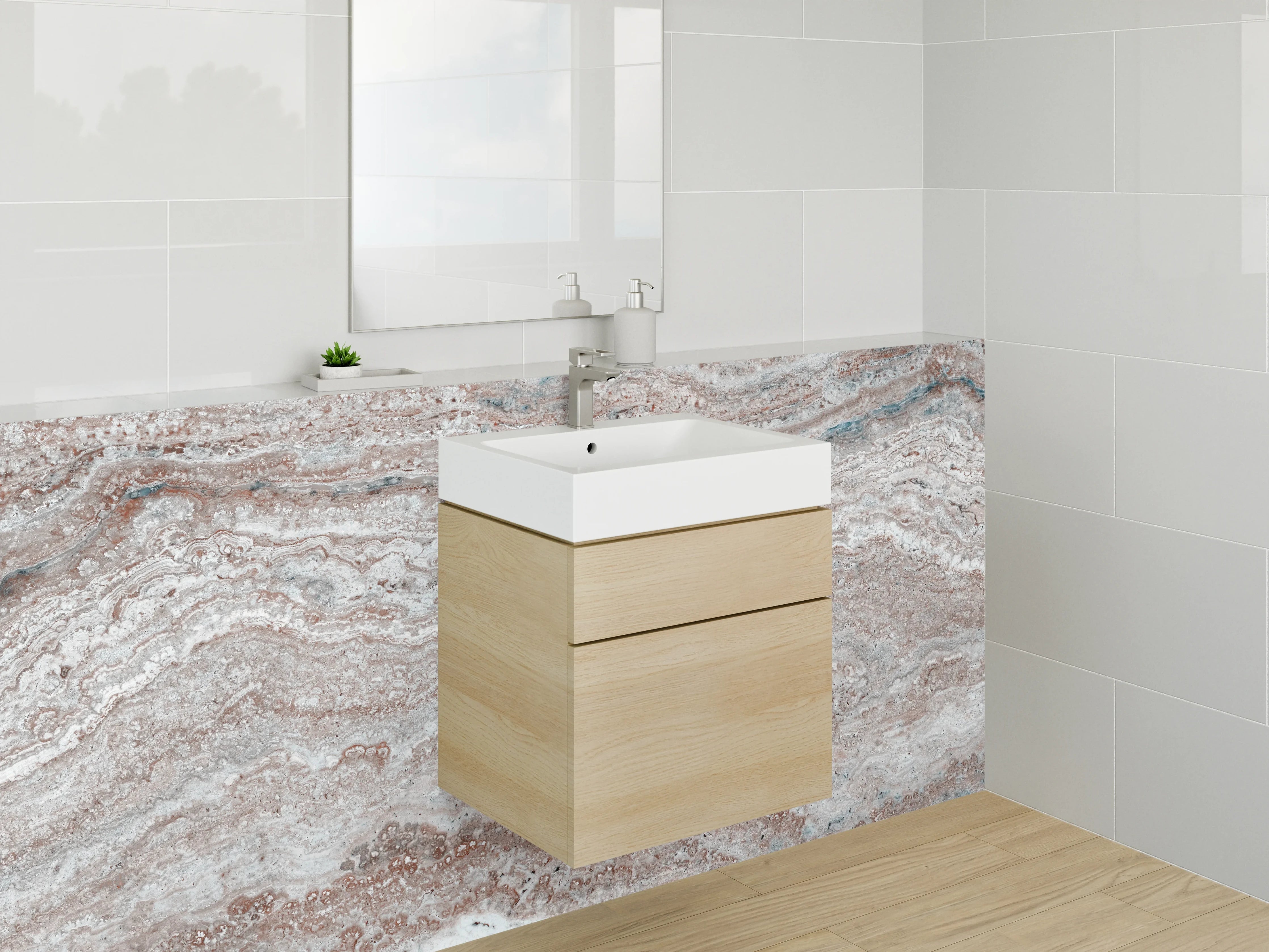 Waschbecken-Rückwand - Modernes Marmor-Design in Beige und Grau