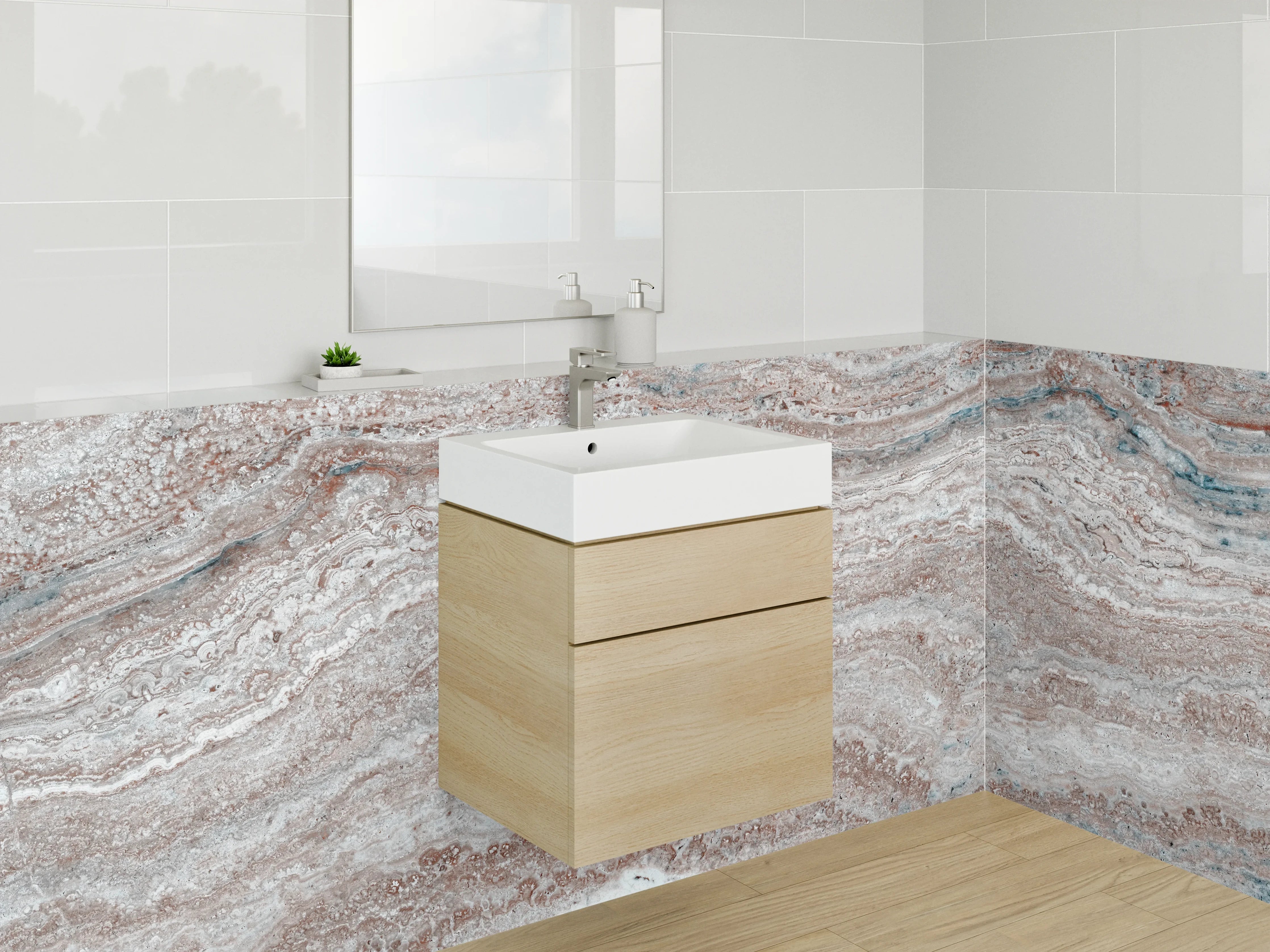 Waschbecken-Rückwand - Modernes Marmor-Design in Beige und Grau