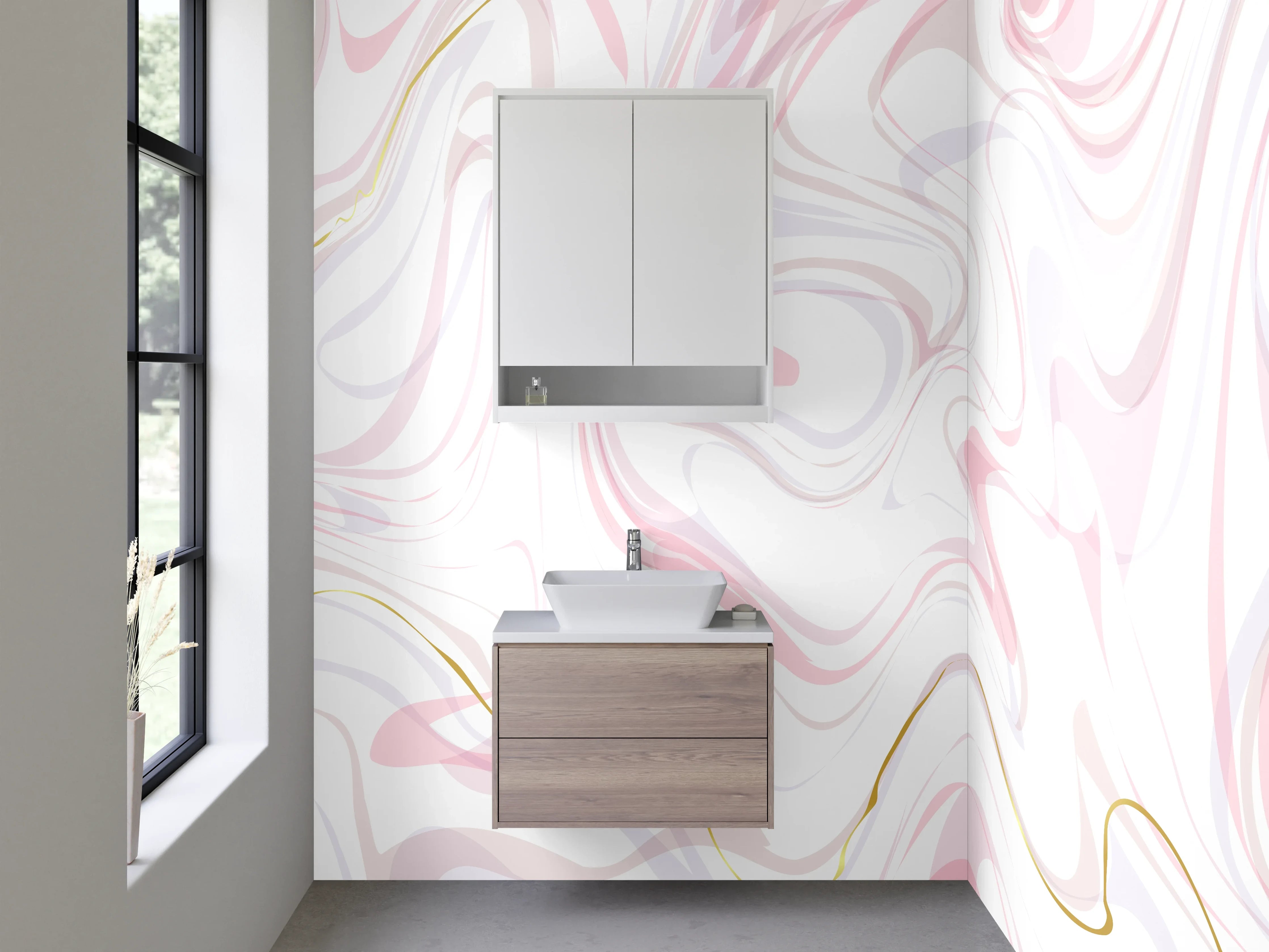 Waschbecken-Rückwand - Modernes Marmor-Design in Rosa und Gold