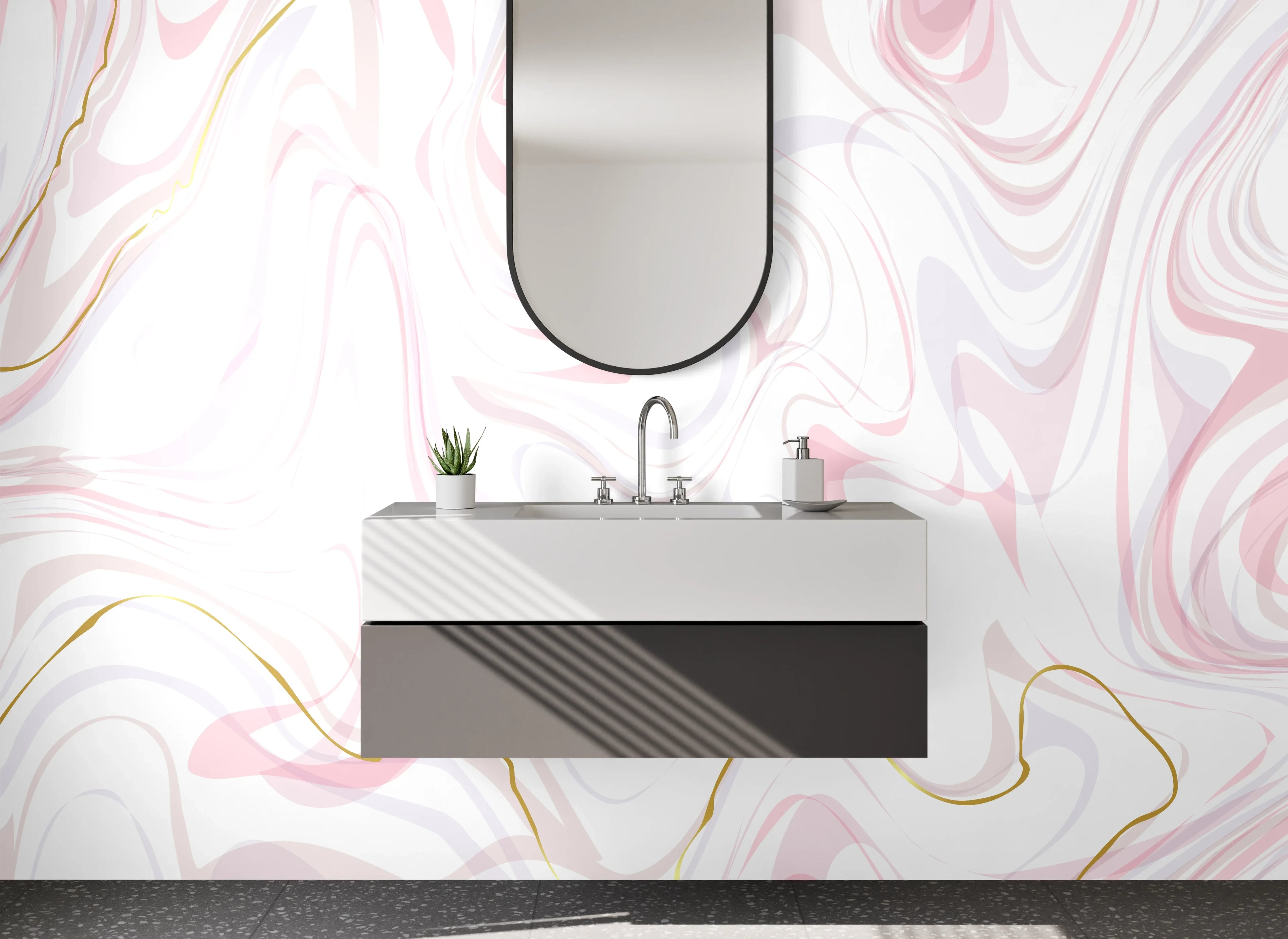Waschbecken-Rückwand - Modernes Marmor-Design in Rosa und Gold