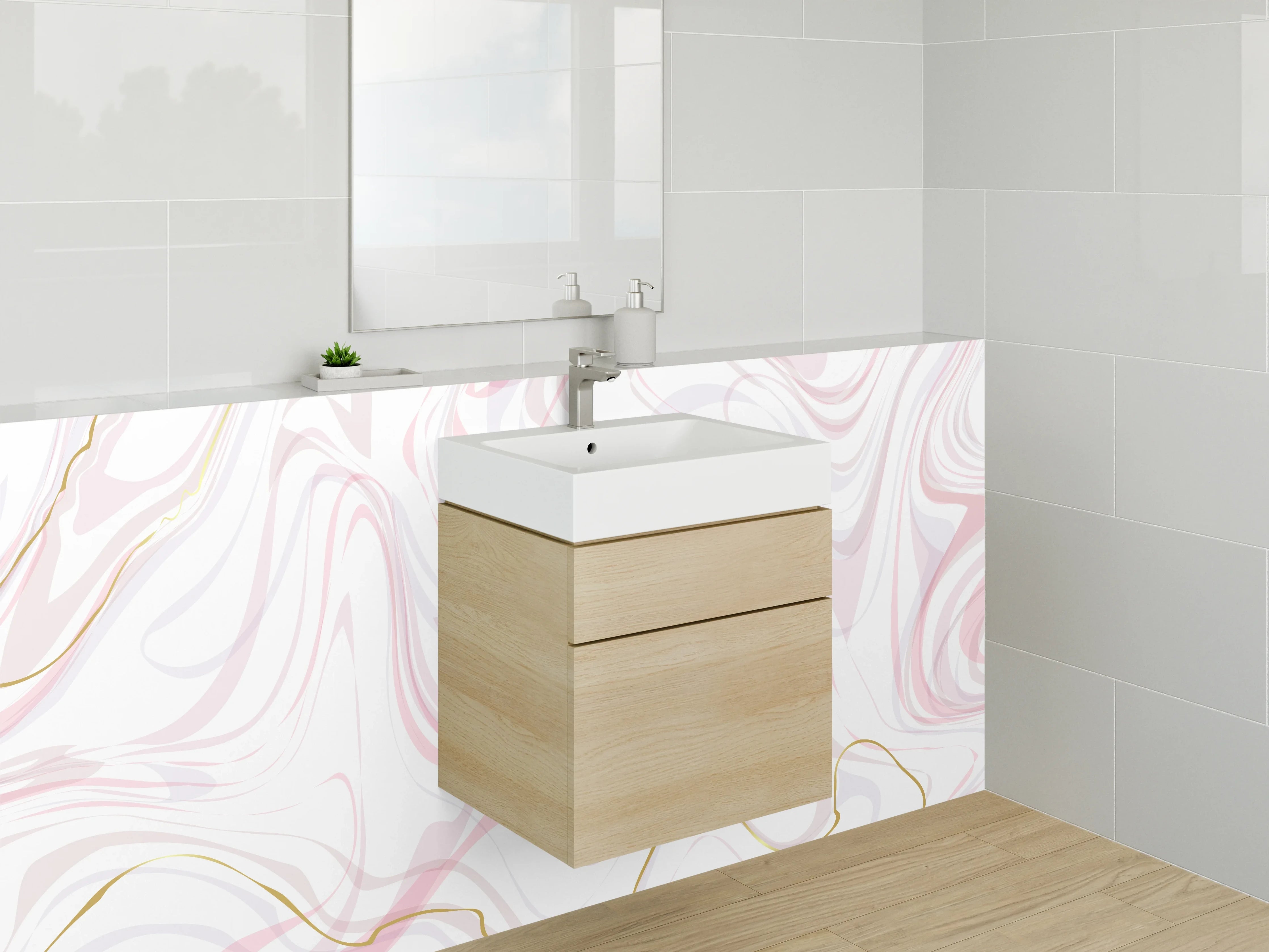 Waschbecken-Rückwand - Modernes Marmor-Design in Rosa und Gold
