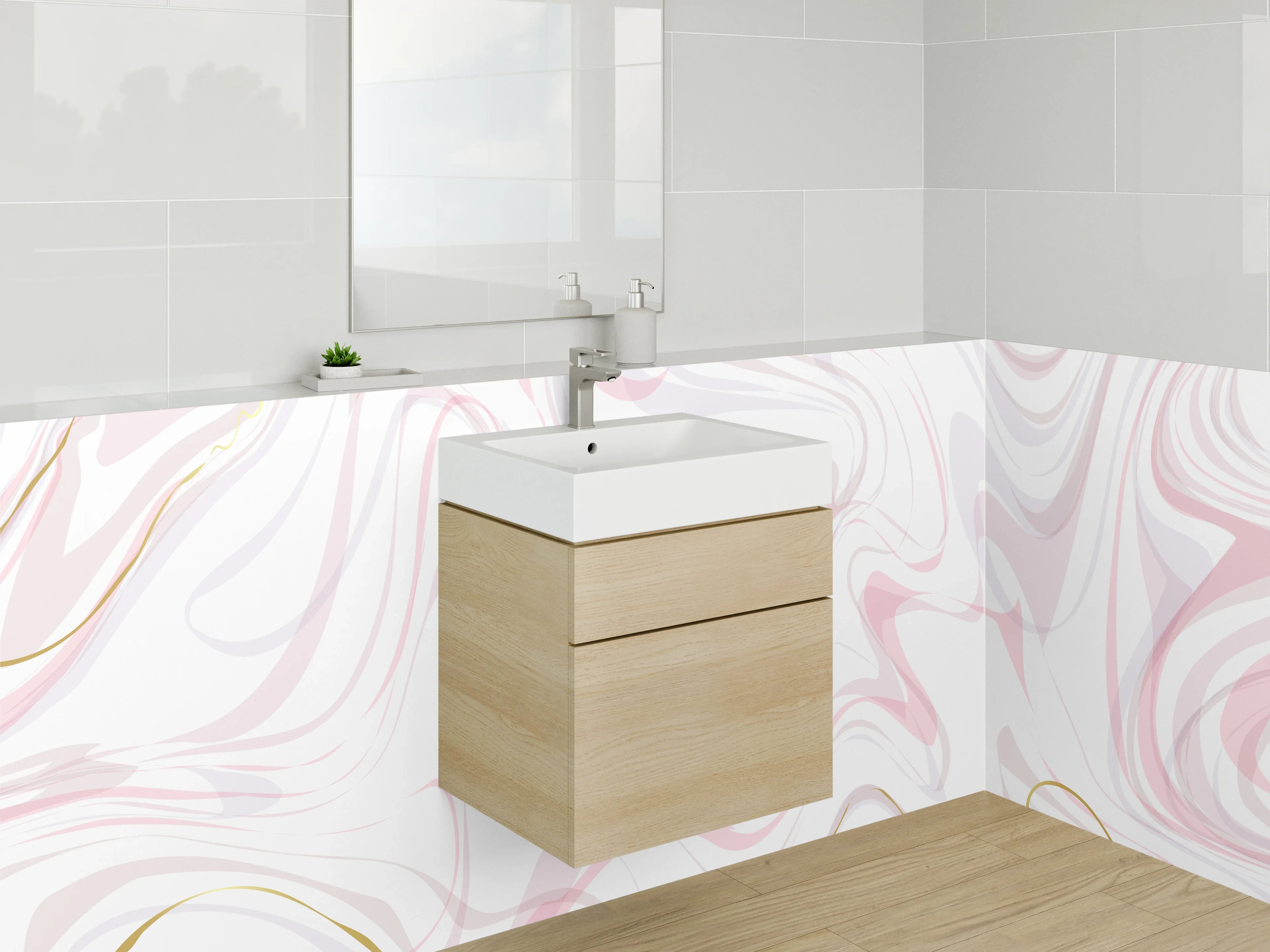 Waschbecken-Rückwand - Modernes Marmor-Design in Rosa und Gold