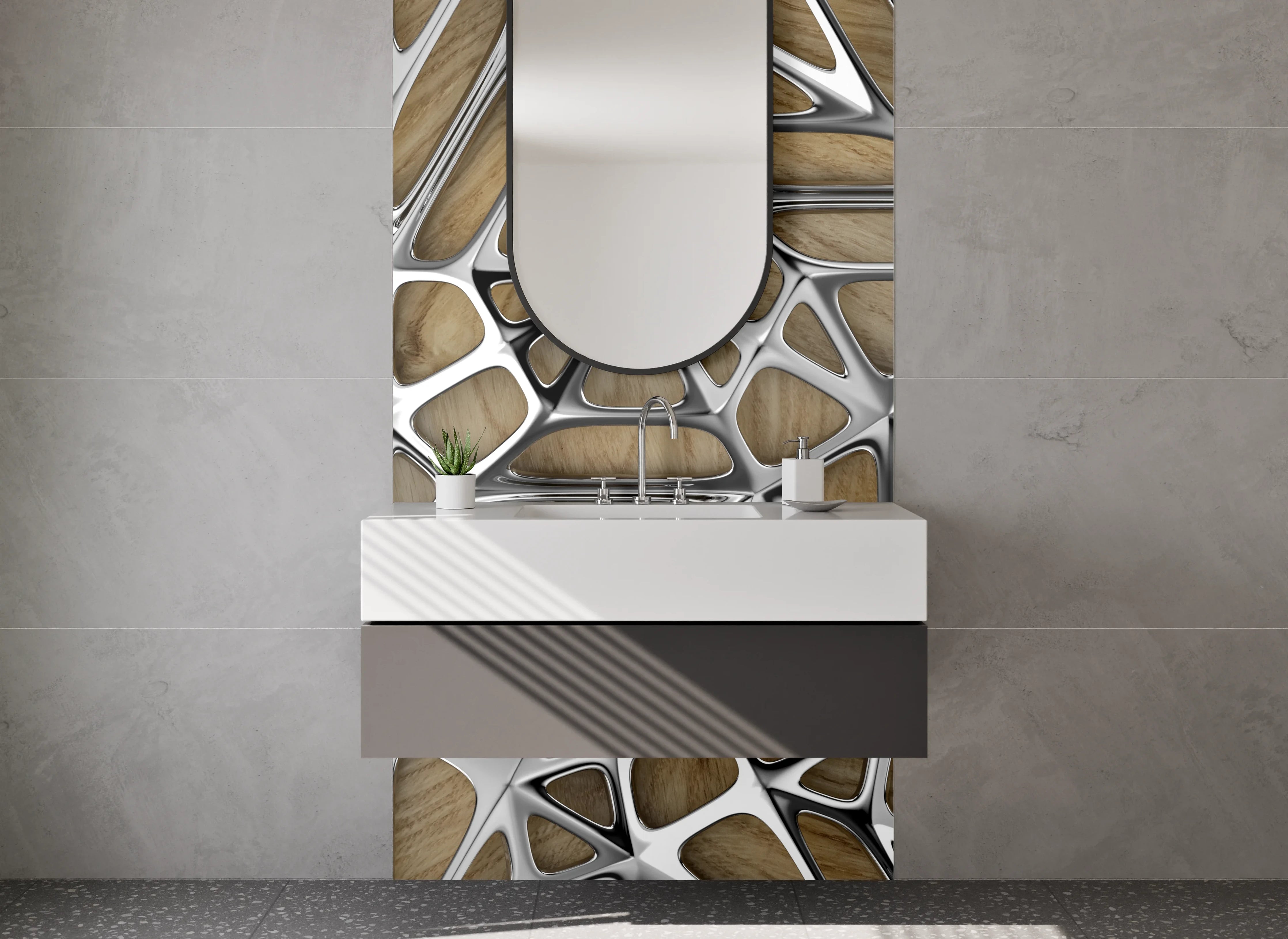 Waschbecken-Rückwand - Modernes Metall-Holz-Gitter Design