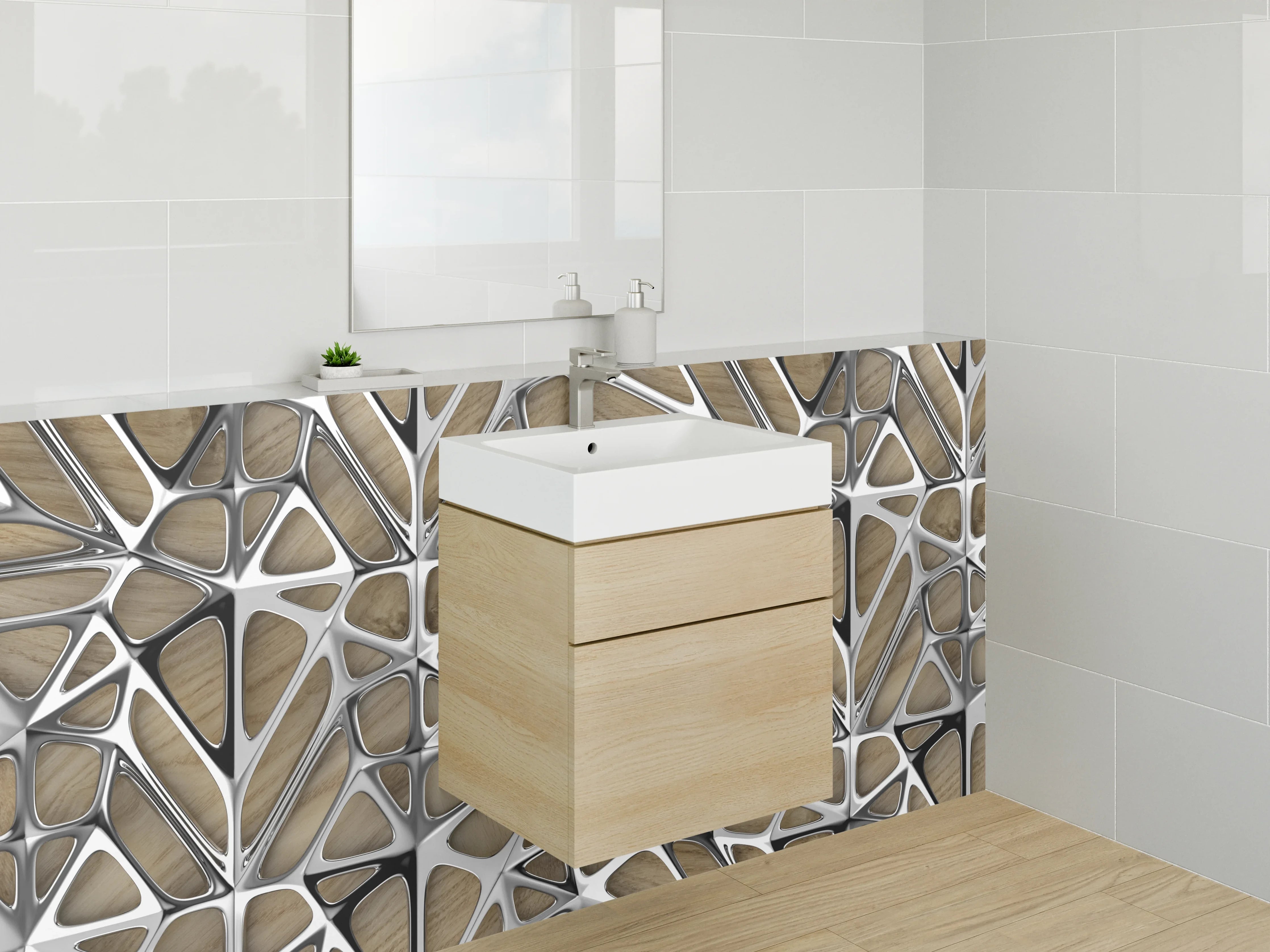 Waschbecken-Rückwand - Modernes Metall-Holz-Gitter Design