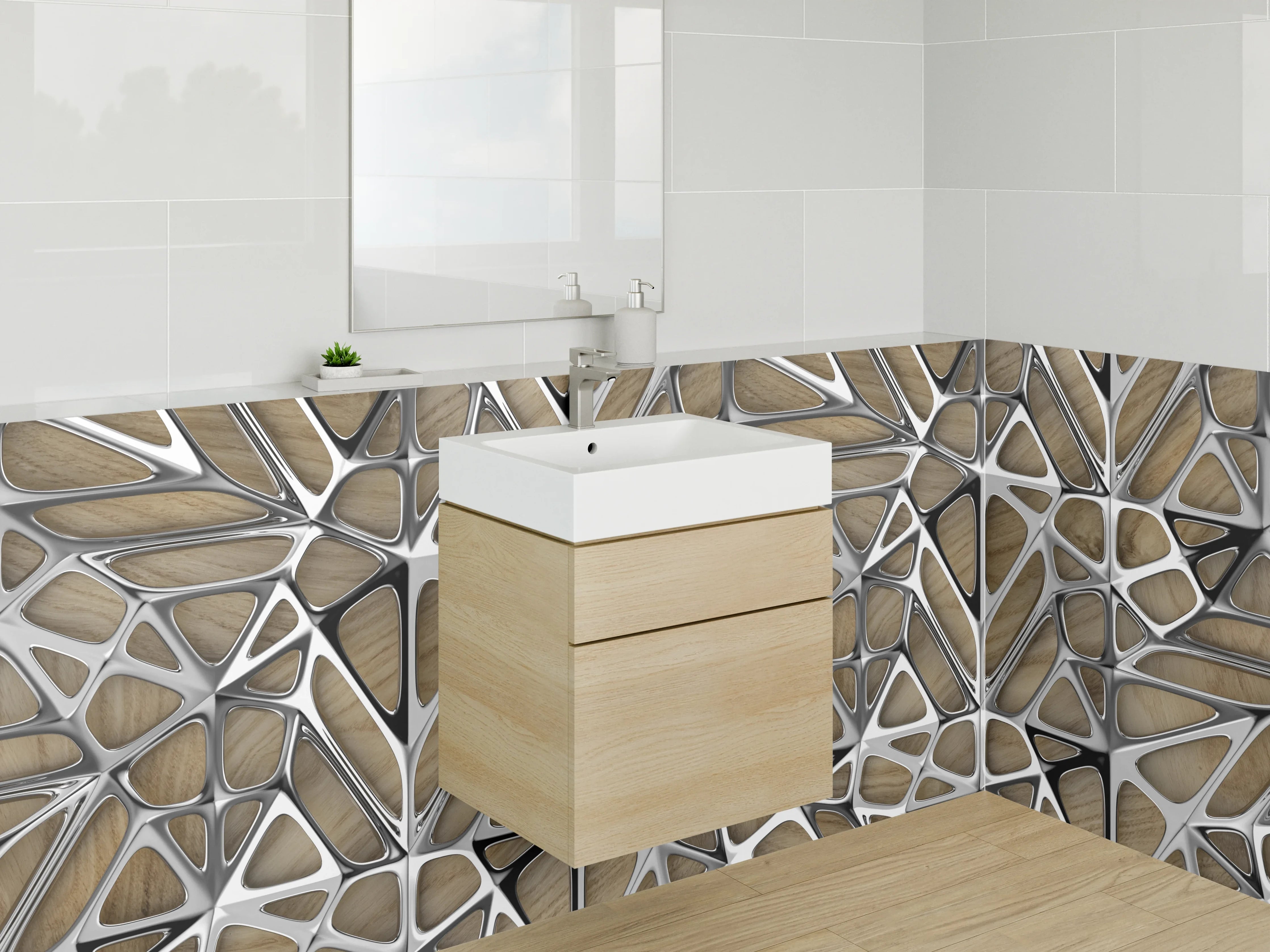 Waschbecken-Rückwand - Modernes Metall-Holz-Gitter Design