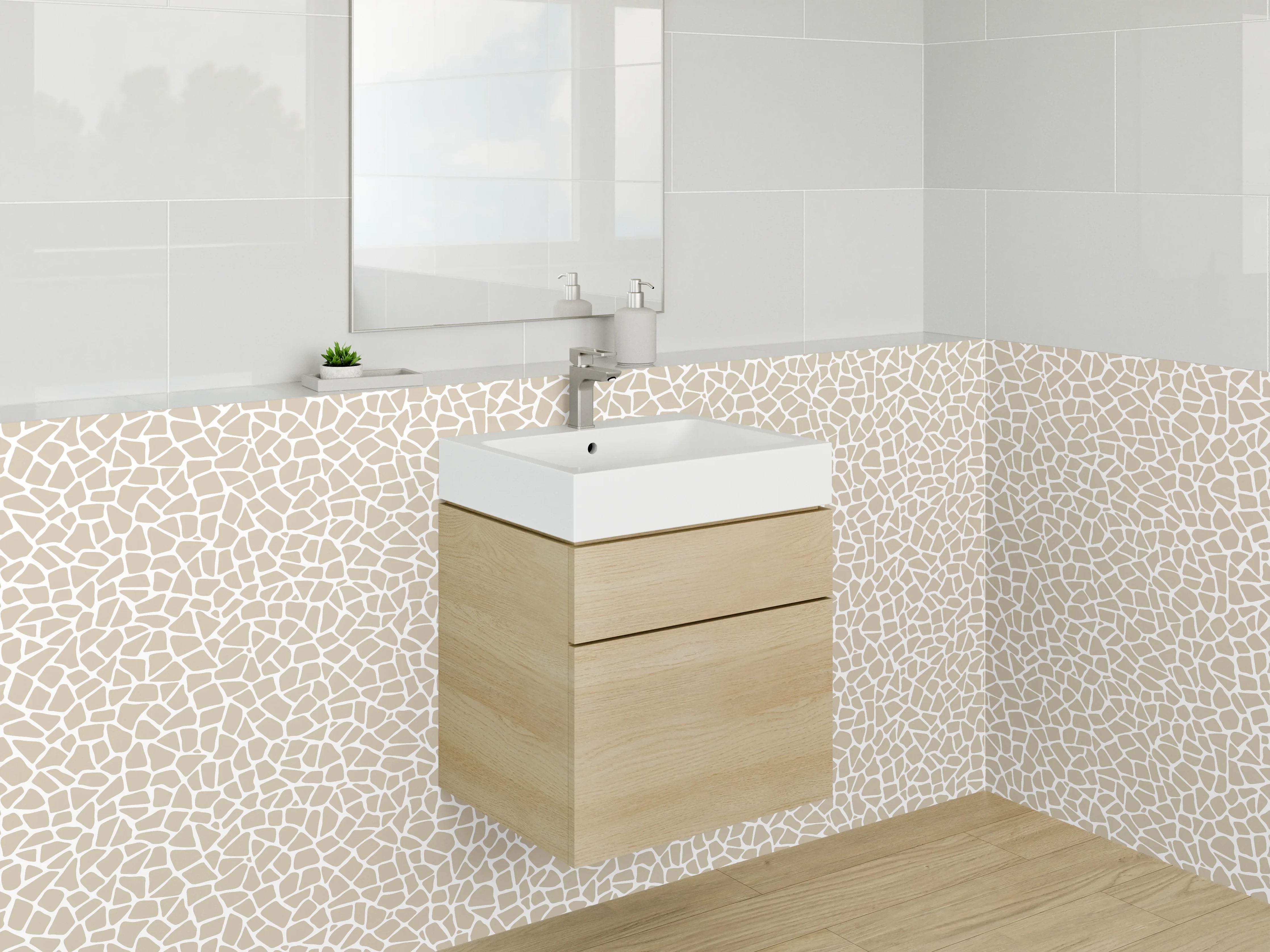 Waschbecken-Rückwand - Modernes Mosaik Muster Beige Weiß