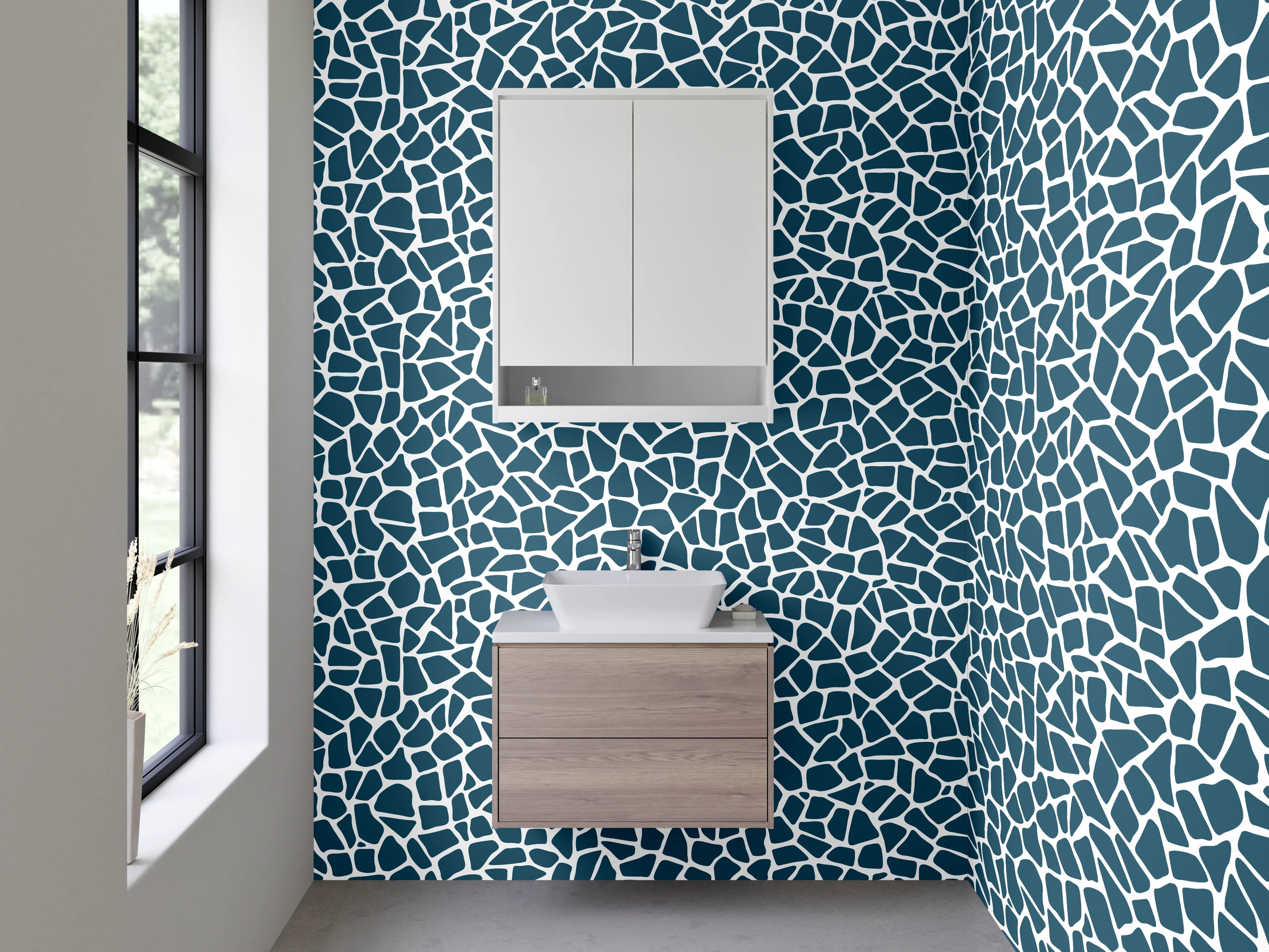 Waschbecken-Rückwand - Modernes Mosaik Muster Blau Weiß