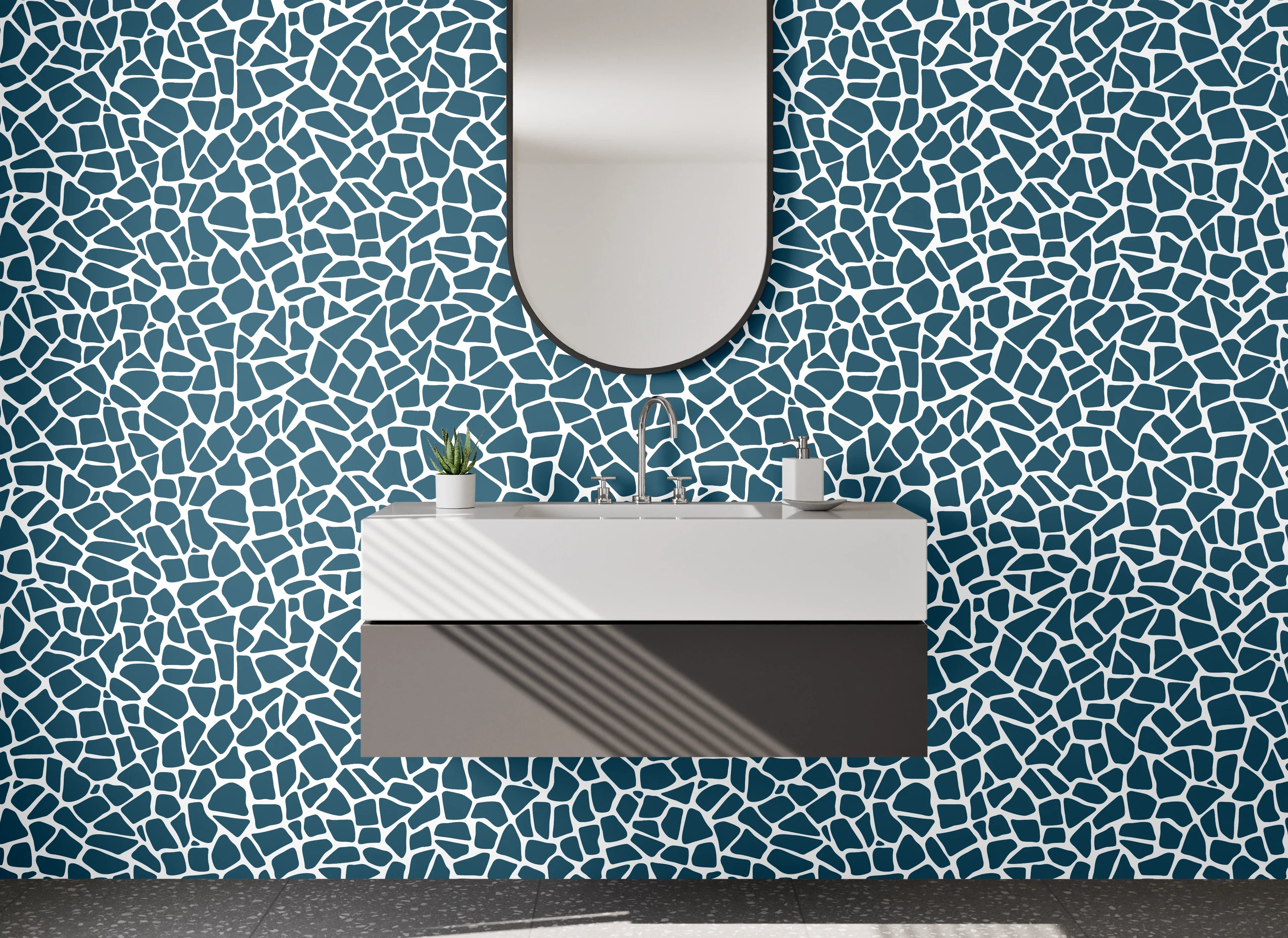 Waschbecken-Rückwand - Modernes Mosaik Muster Blau Weiß