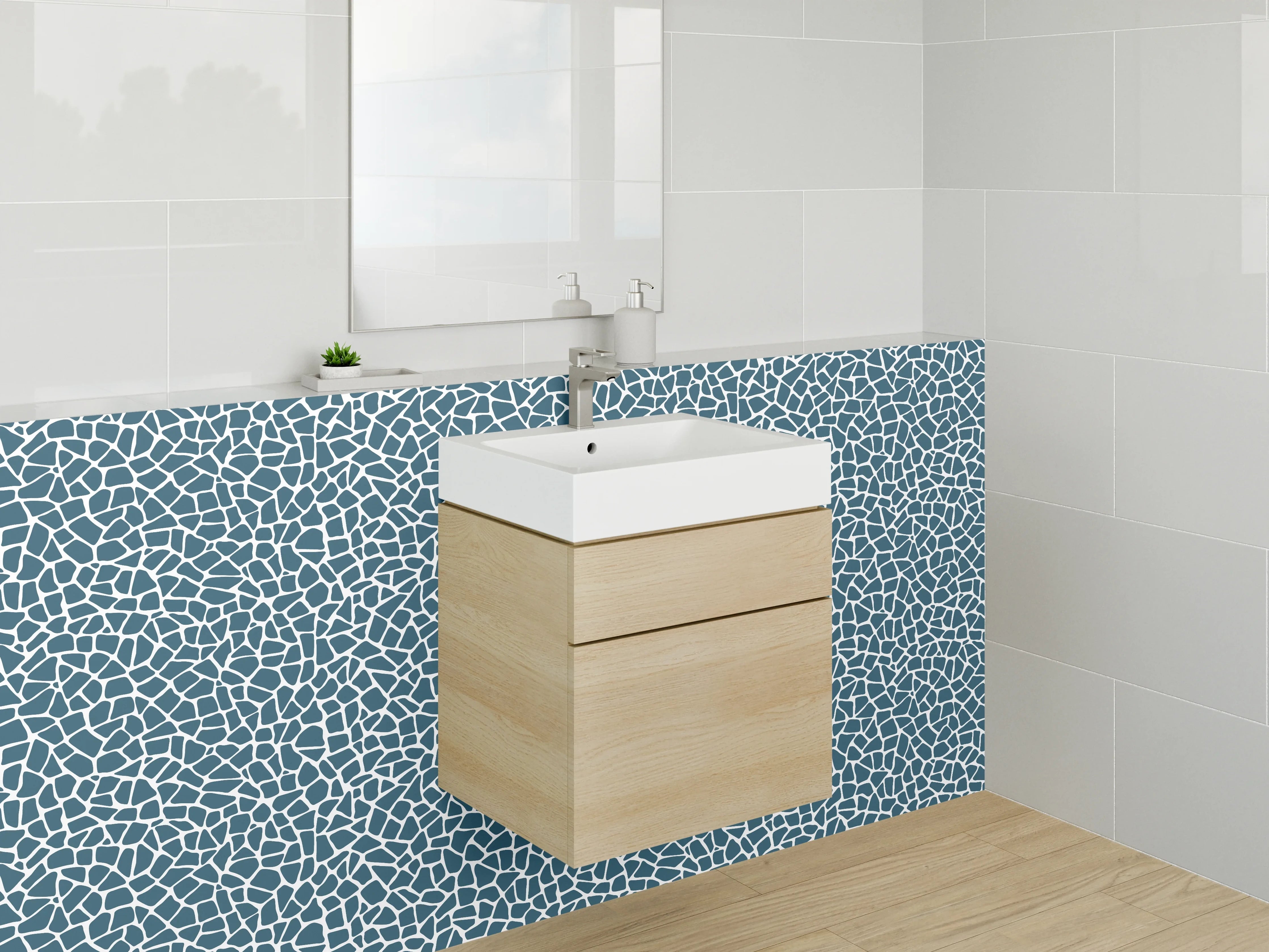 Waschbecken-Rückwand - Modernes Mosaik Muster Blau Weiß