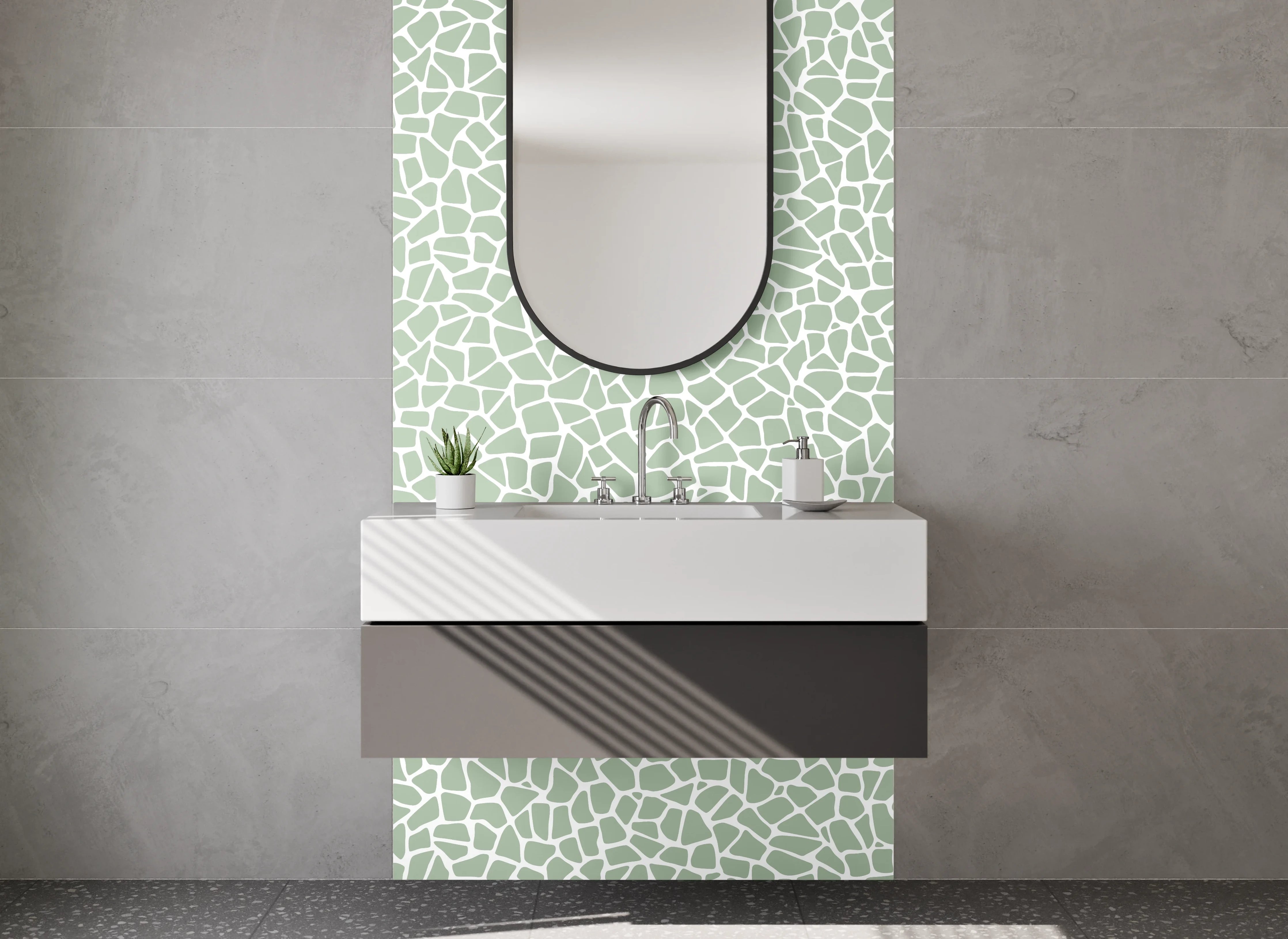 Waschbecken-Rückwand - Modernes Mosaik Muster Grau Weiß