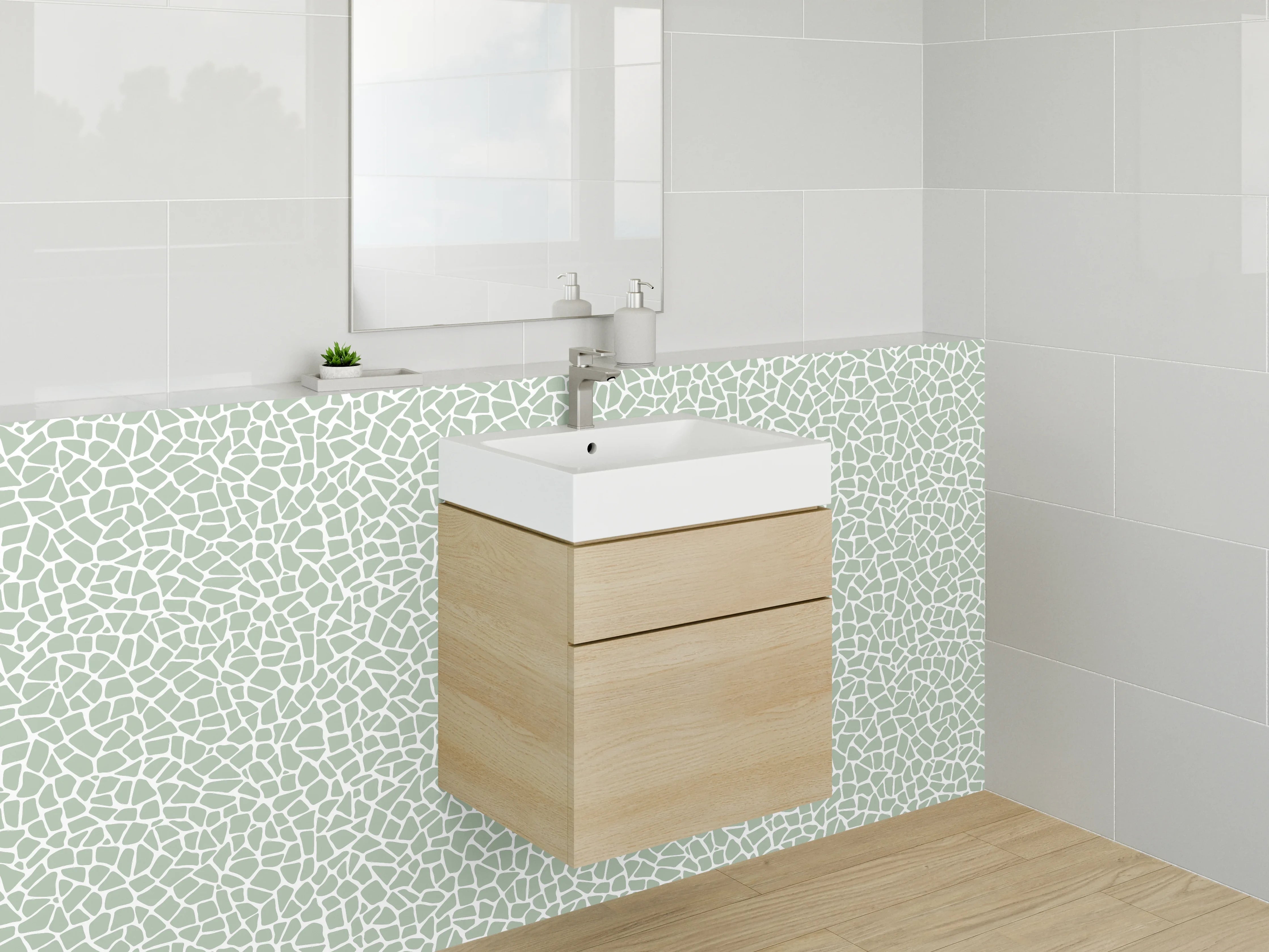 Waschbecken-Rückwand - Modernes Mosaik Muster Grau Weiß