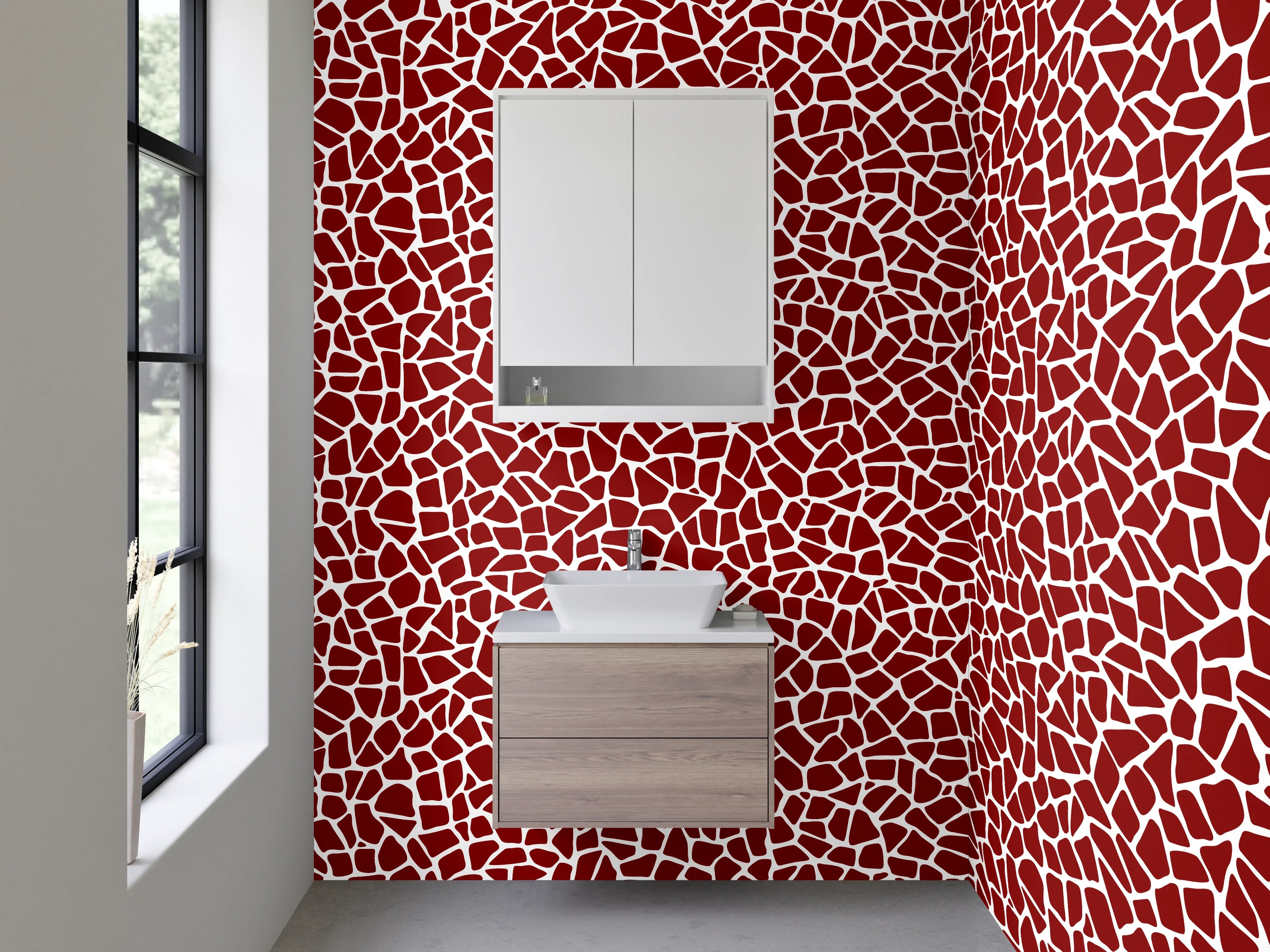 Waschbecken-Rückwand - Modernes Mosaik Rot Weiß Muster