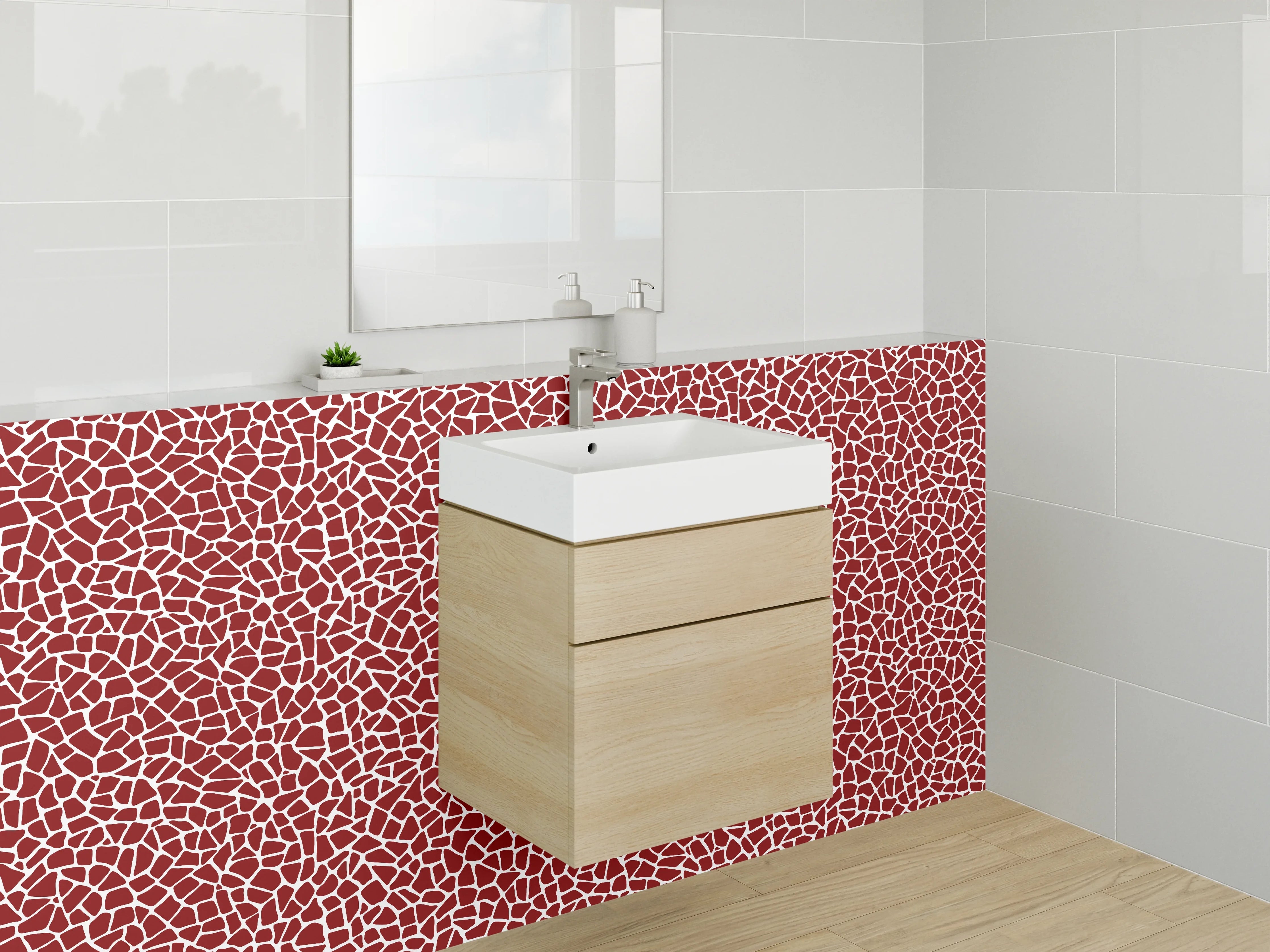 Waschbecken-Rückwand - Modernes Mosaik Rot Weiß Muster