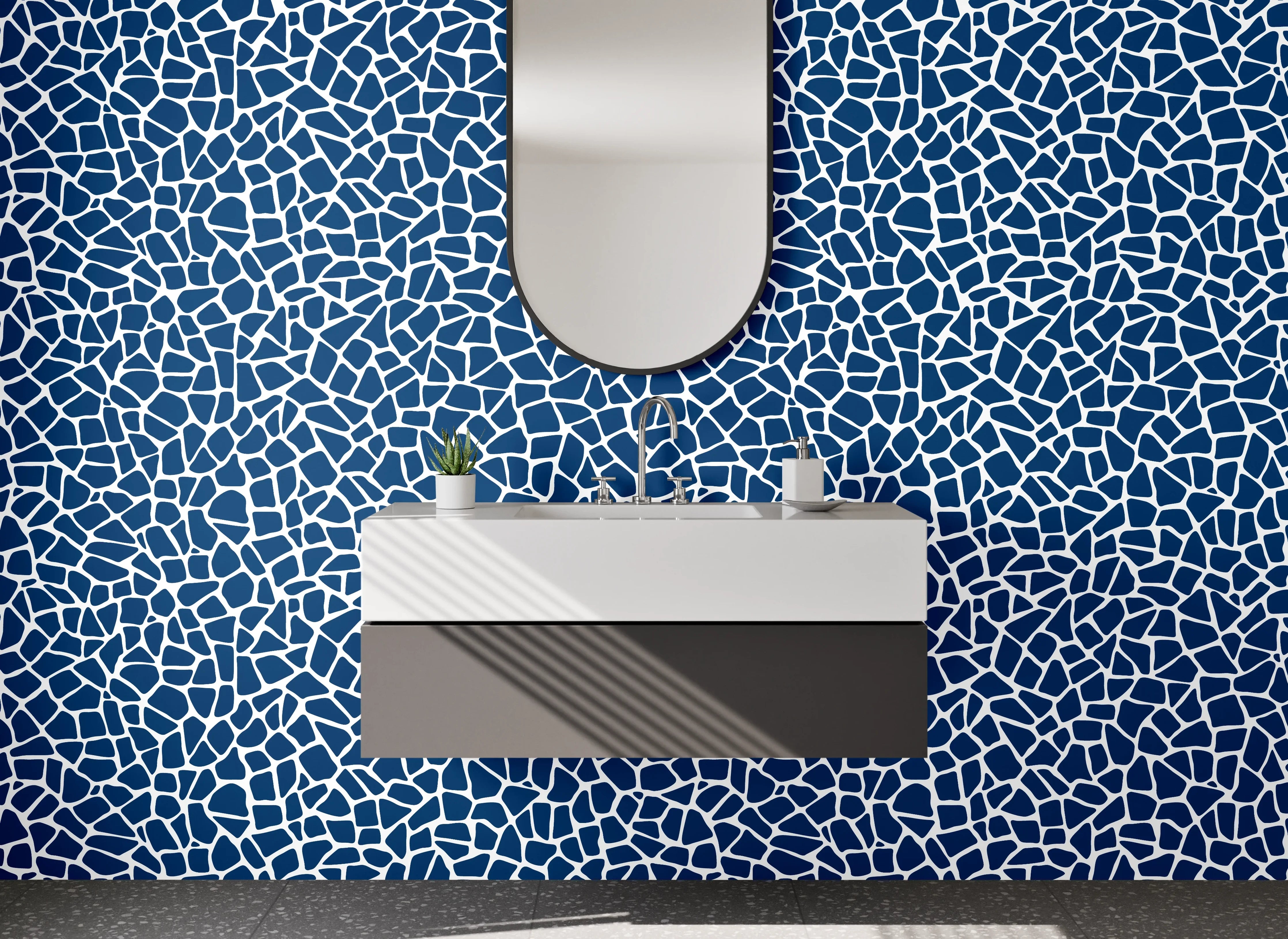 Waschbecken-Rückwand - Modernes Mosaikmuster in Blau und Weiß