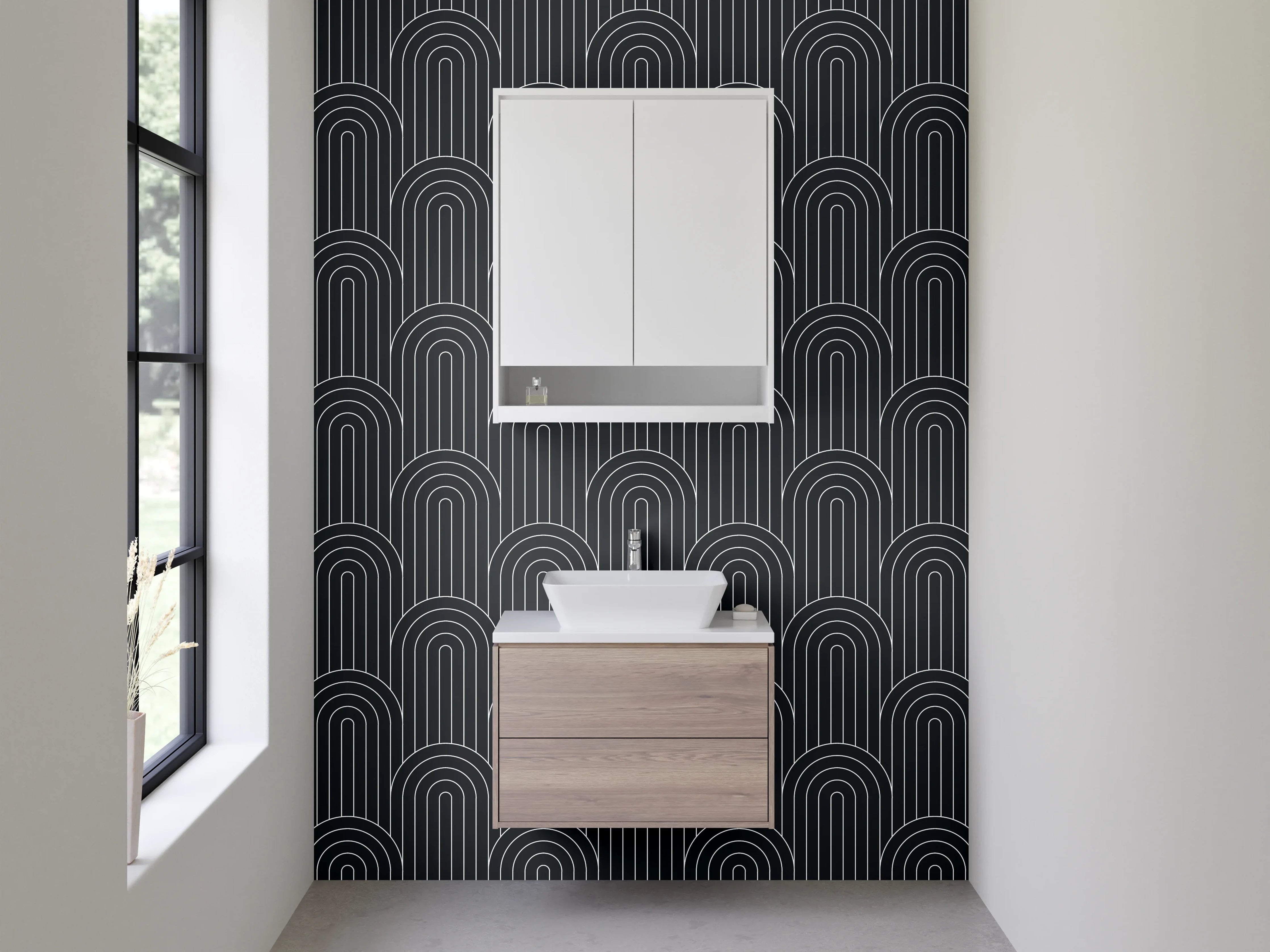 Waschbecken-Rückwand - Modernes Retro Linienmuster Dunkelgrau