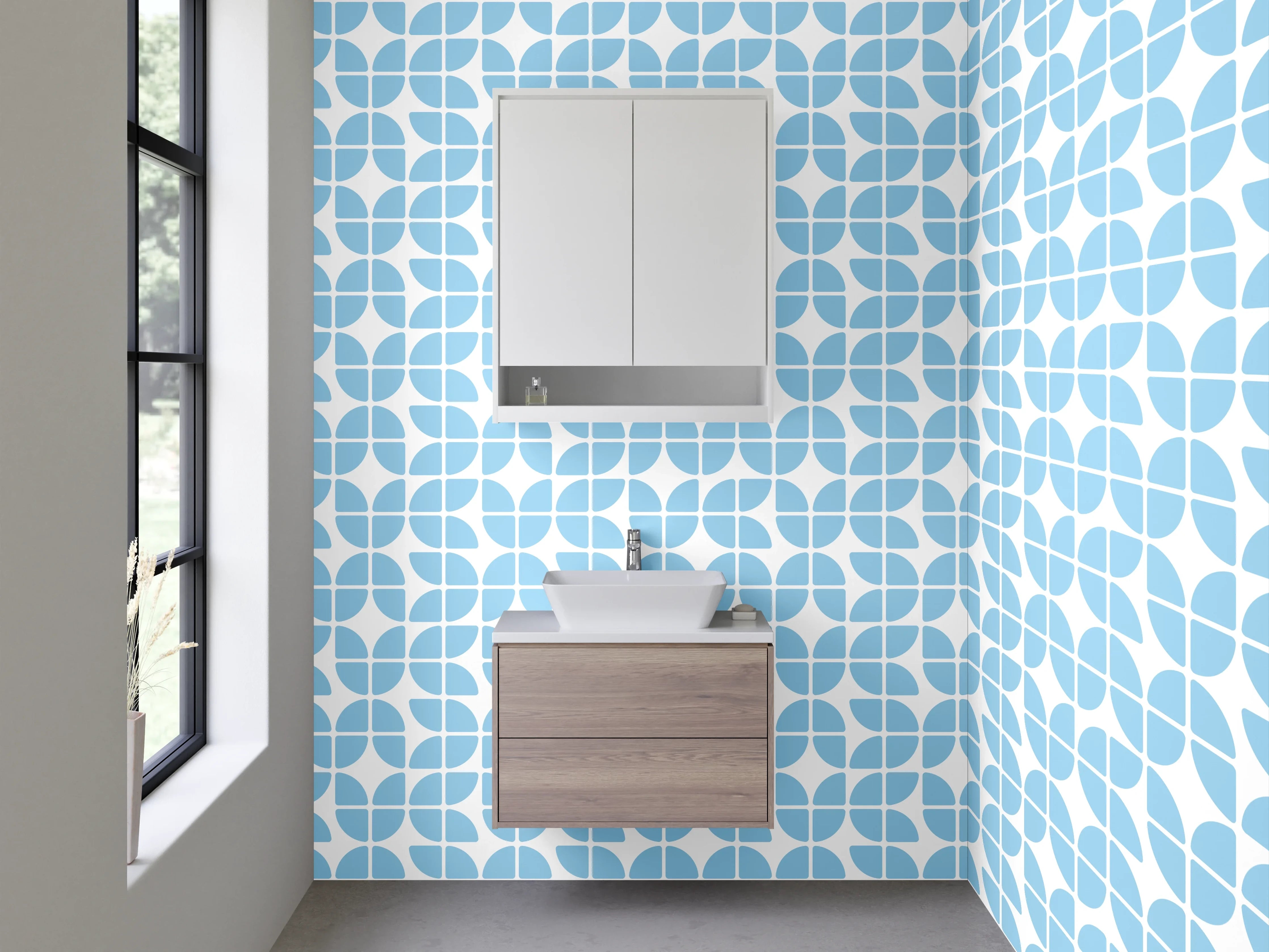Waschbecken-Rückwand - Modernes Retro Mosaik blau-weiß