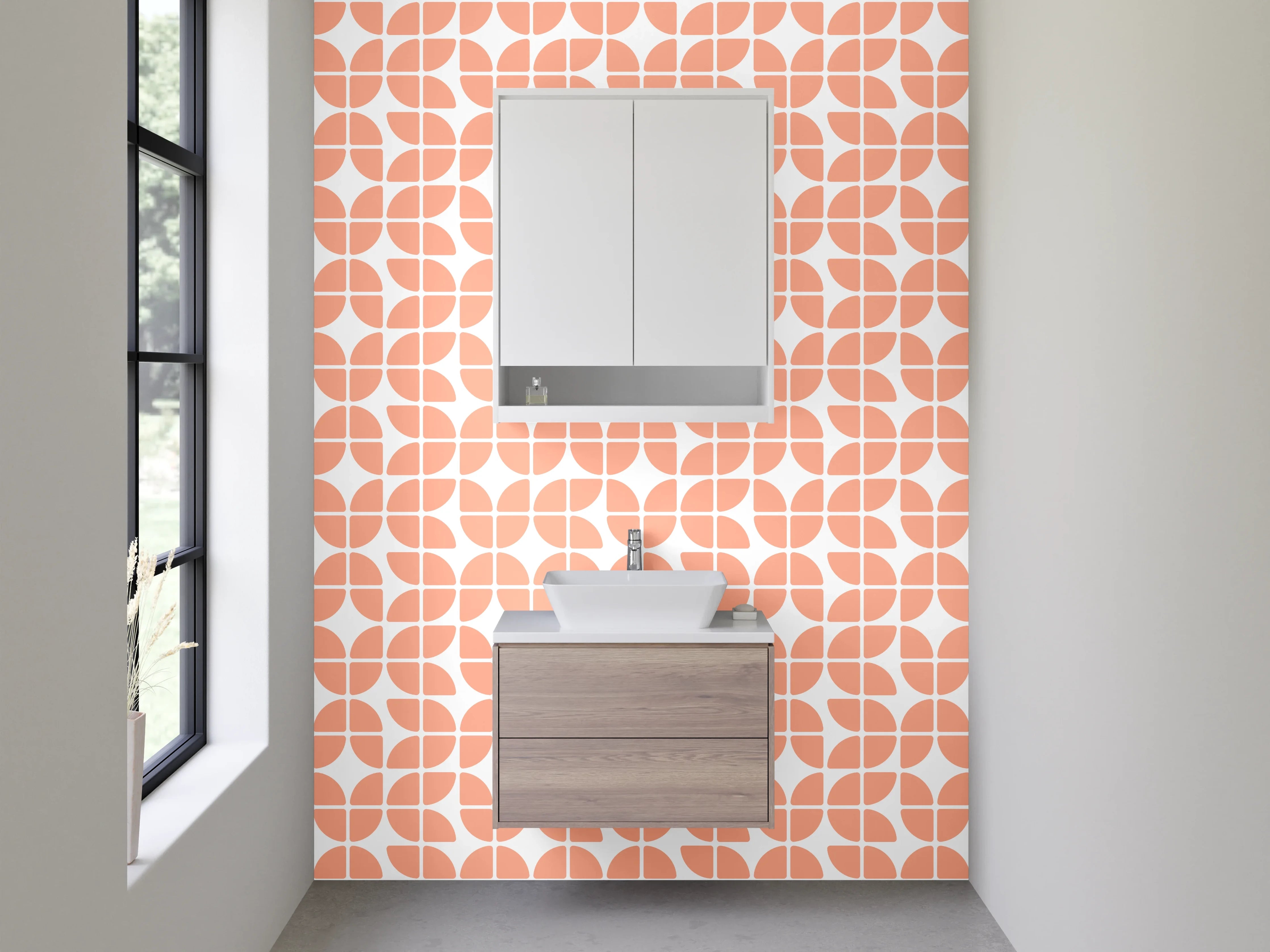 Waschbecken-Rückwand - Modernes Retro-Muster Orange Weiß