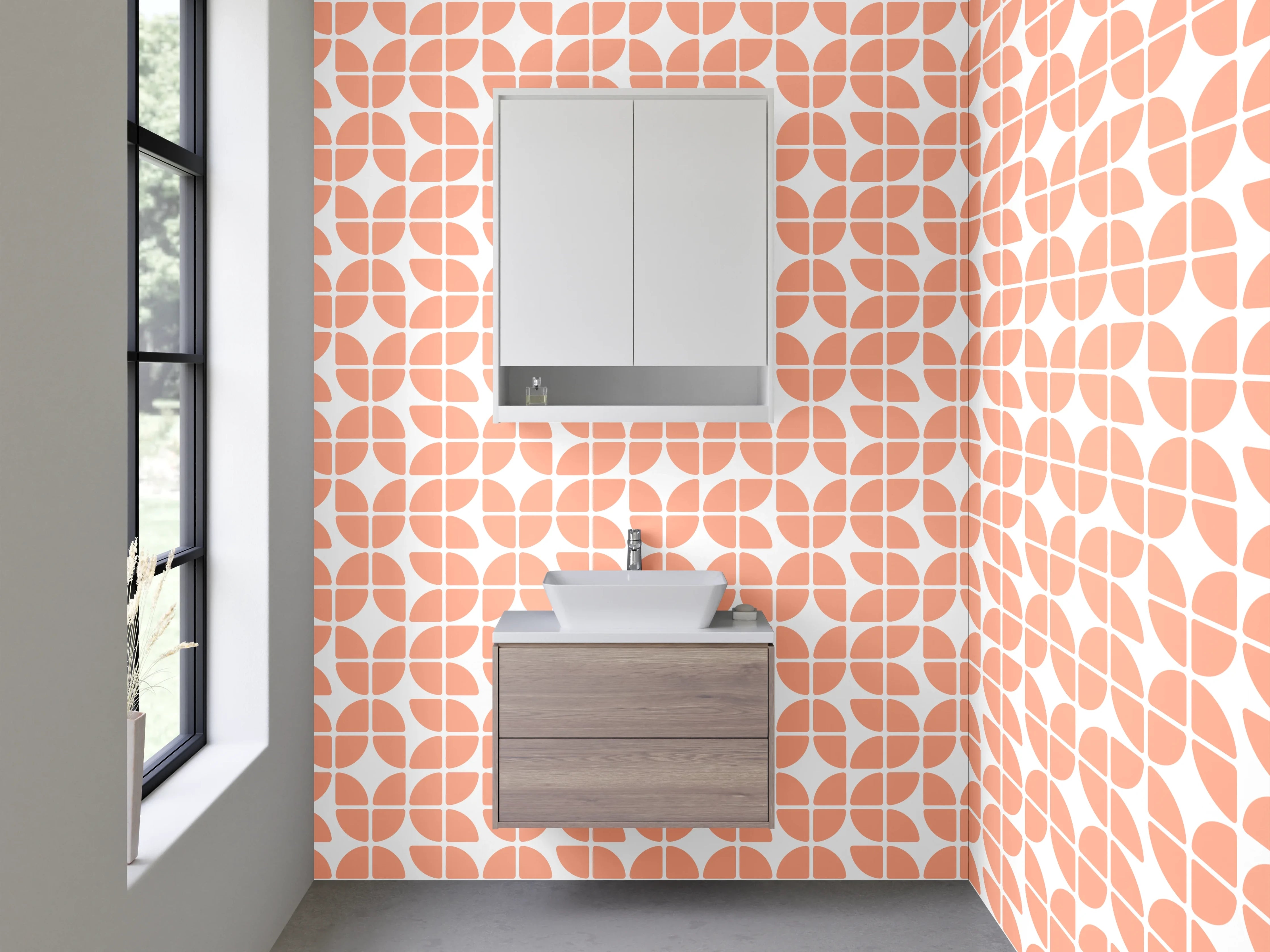 Waschbecken-Rückwand - Modernes Retro-Muster Orange Weiß