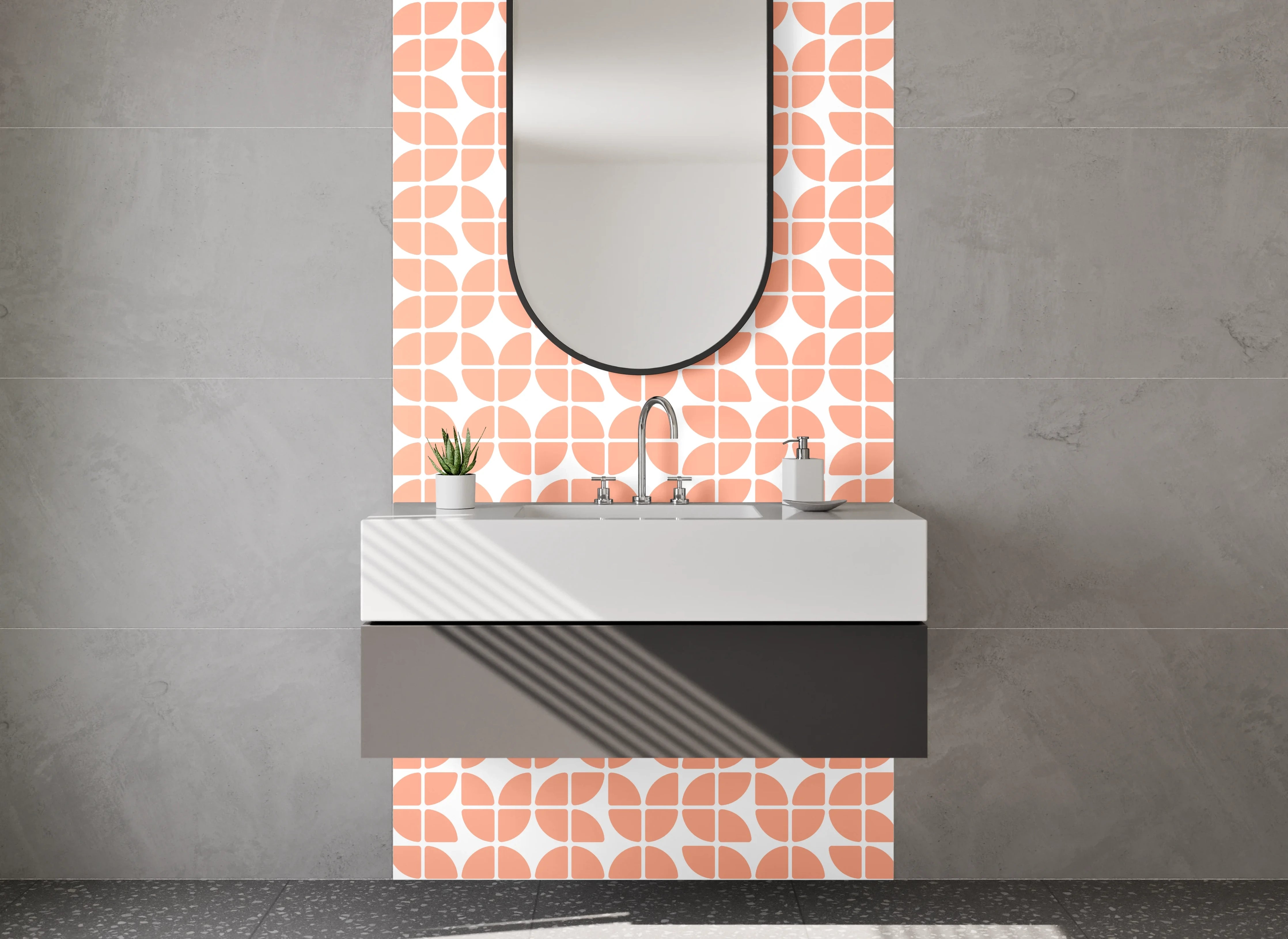 Waschbecken-Rückwand - Modernes Retro-Muster Orange Weiß