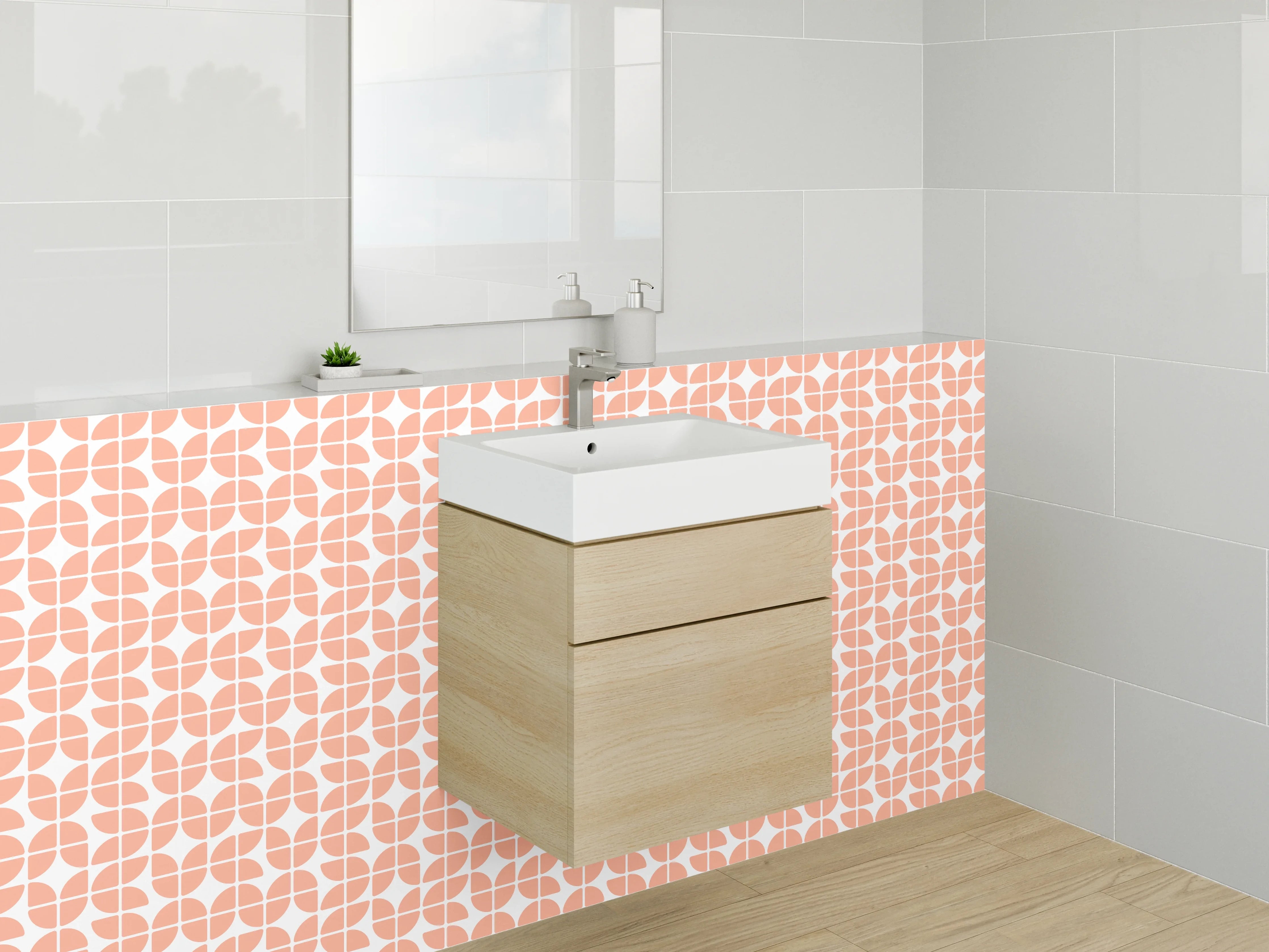 Waschbecken-Rückwand - Modernes Retro-Muster Orange Weiß
