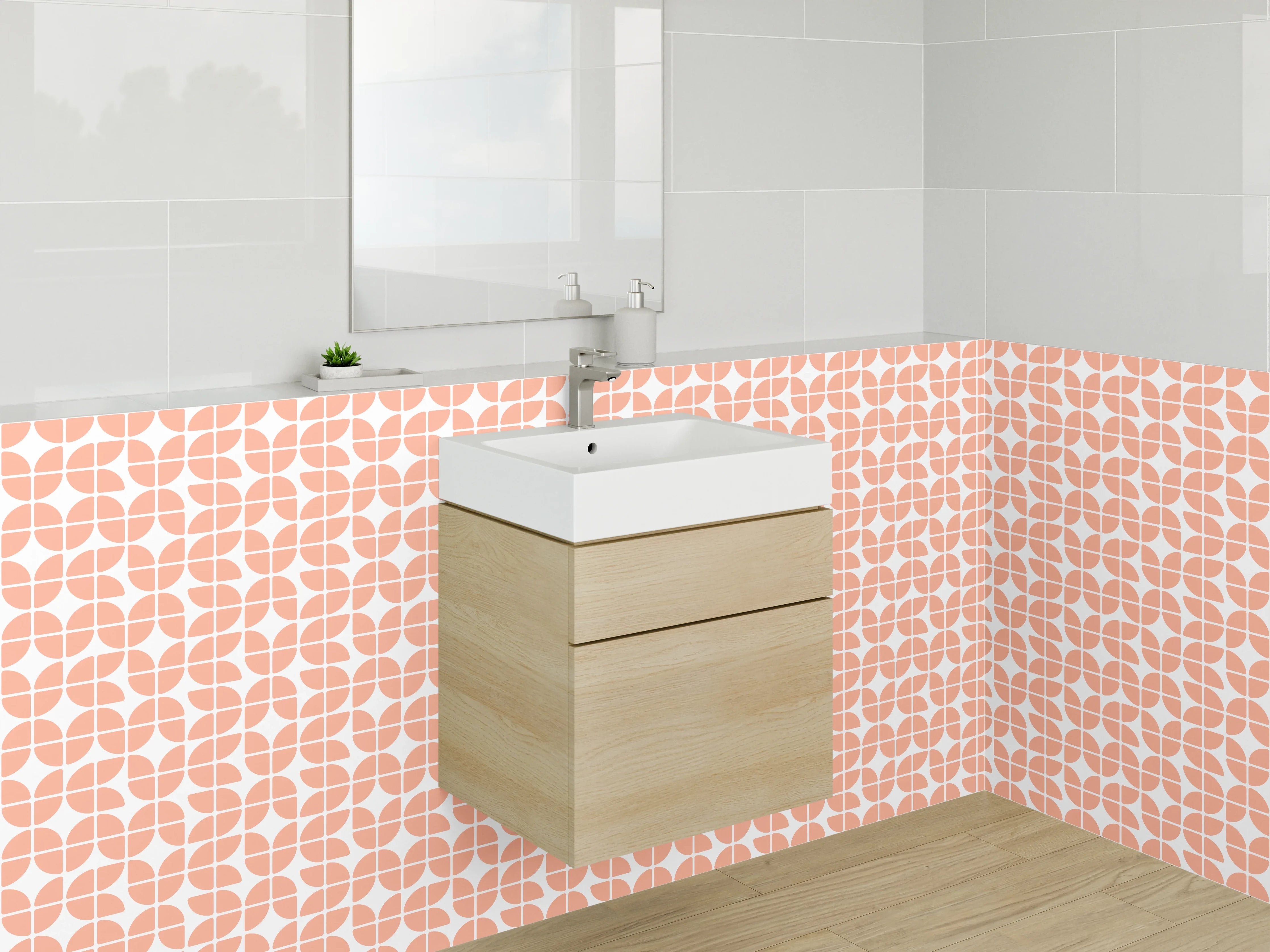 Waschbecken-Rückwand - Modernes Retro-Muster Orange Weiß