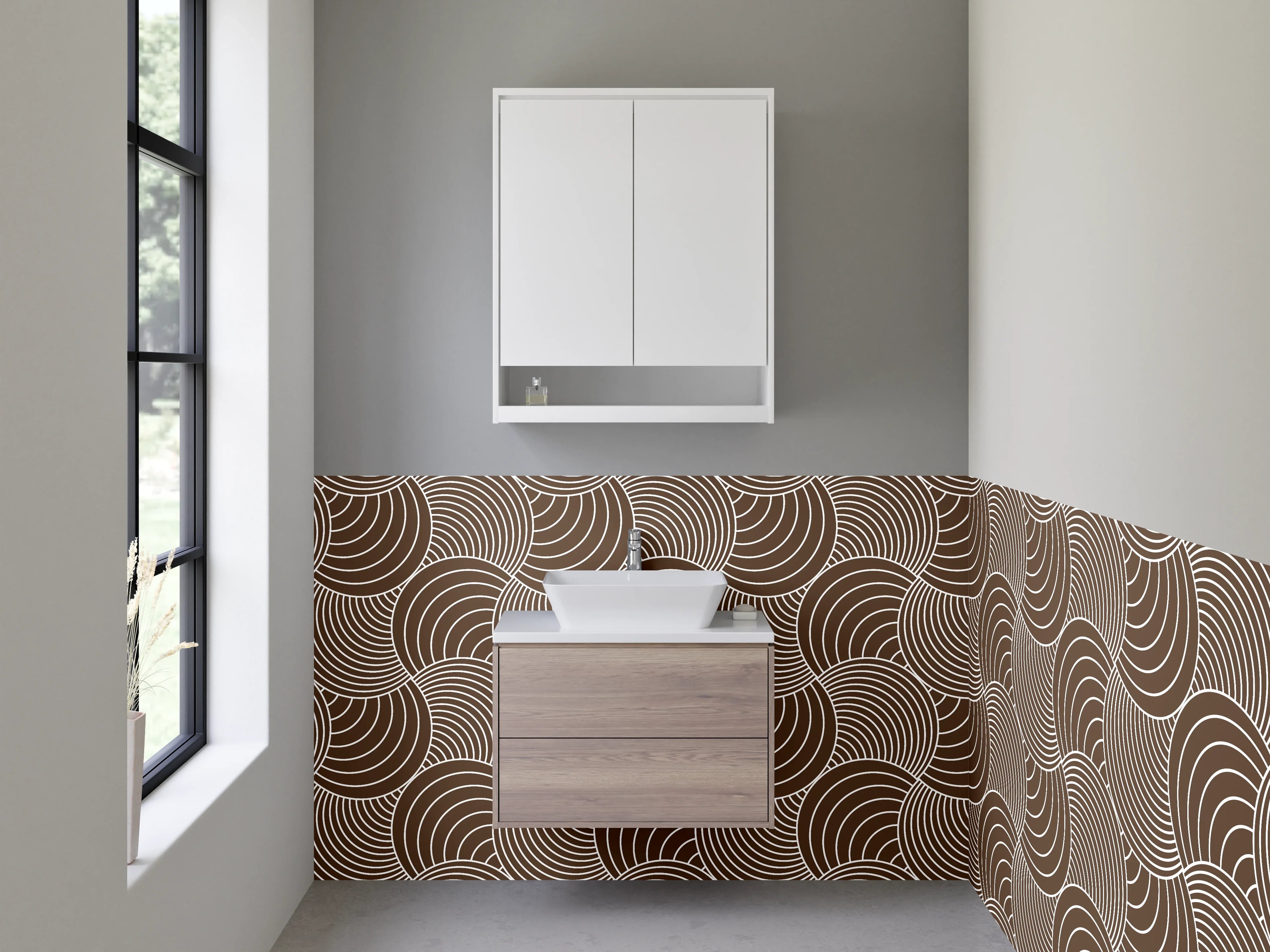 Waschbecken-Rückwand - Modernes Retro-Wellenmuster Braun Beige
