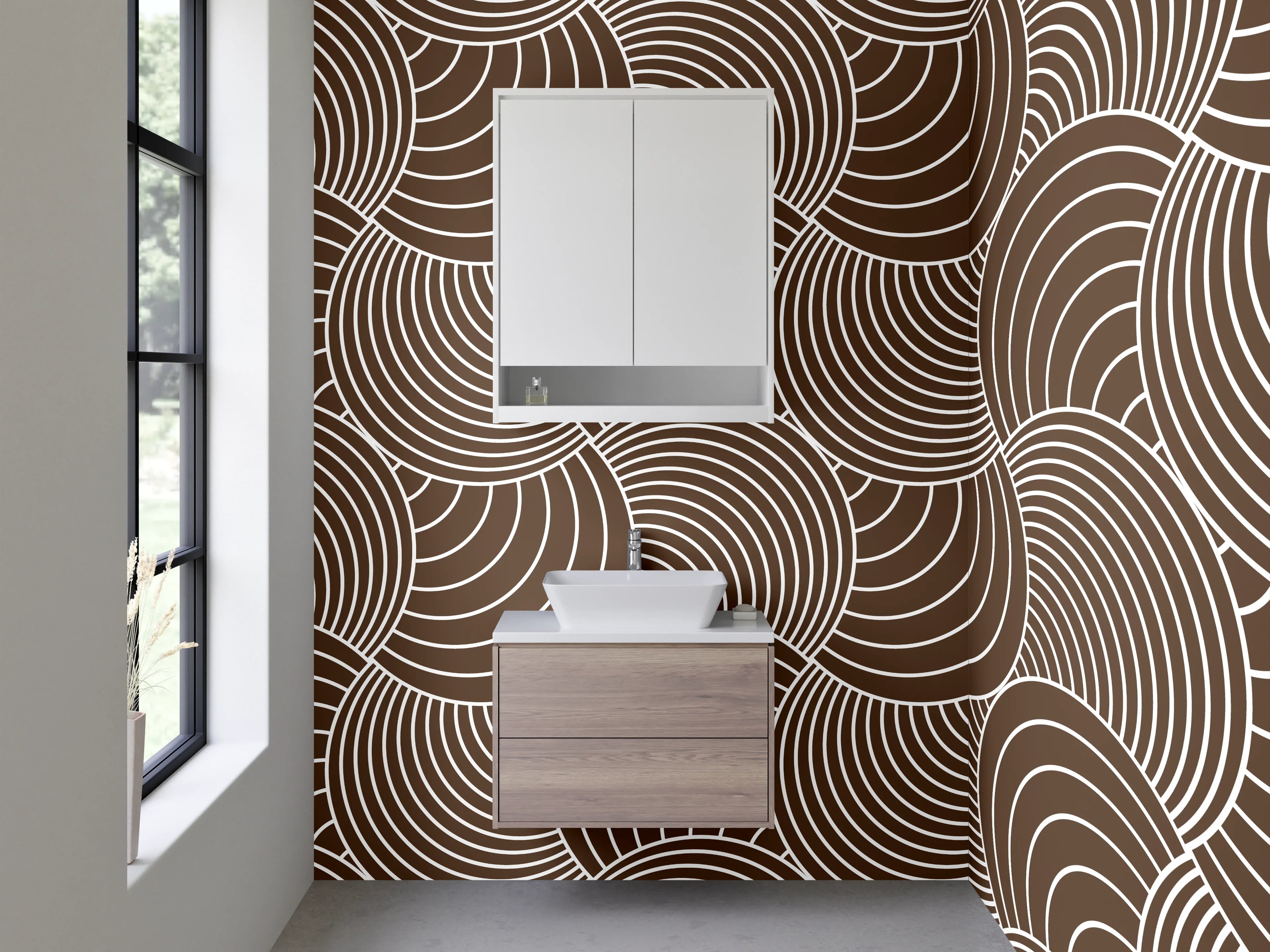 Waschbecken-Rückwand - Modernes Retro-Wellenmuster Braun Beige