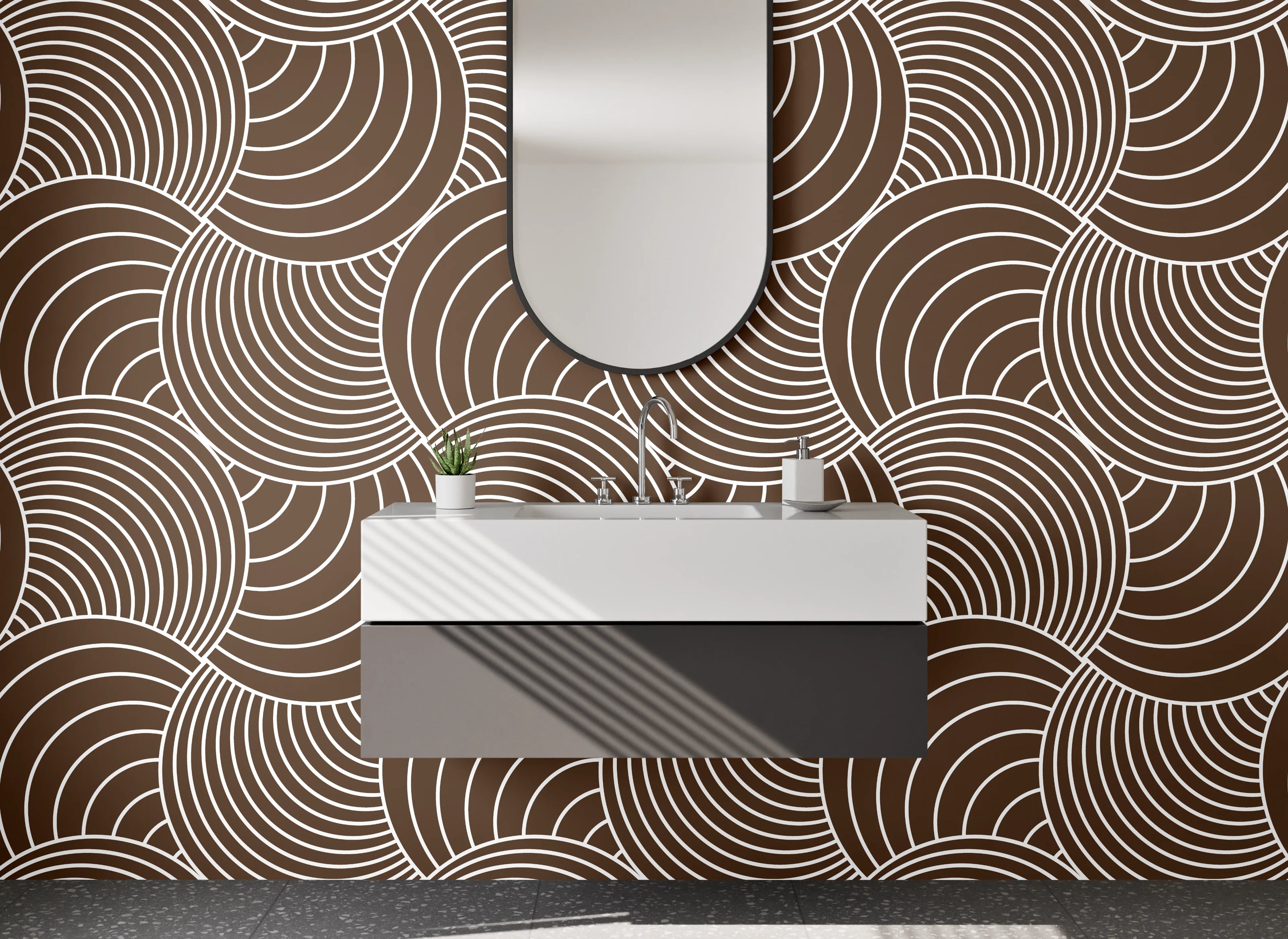 Waschbecken-Rückwand - Modernes Retro-Wellenmuster Braun Beige