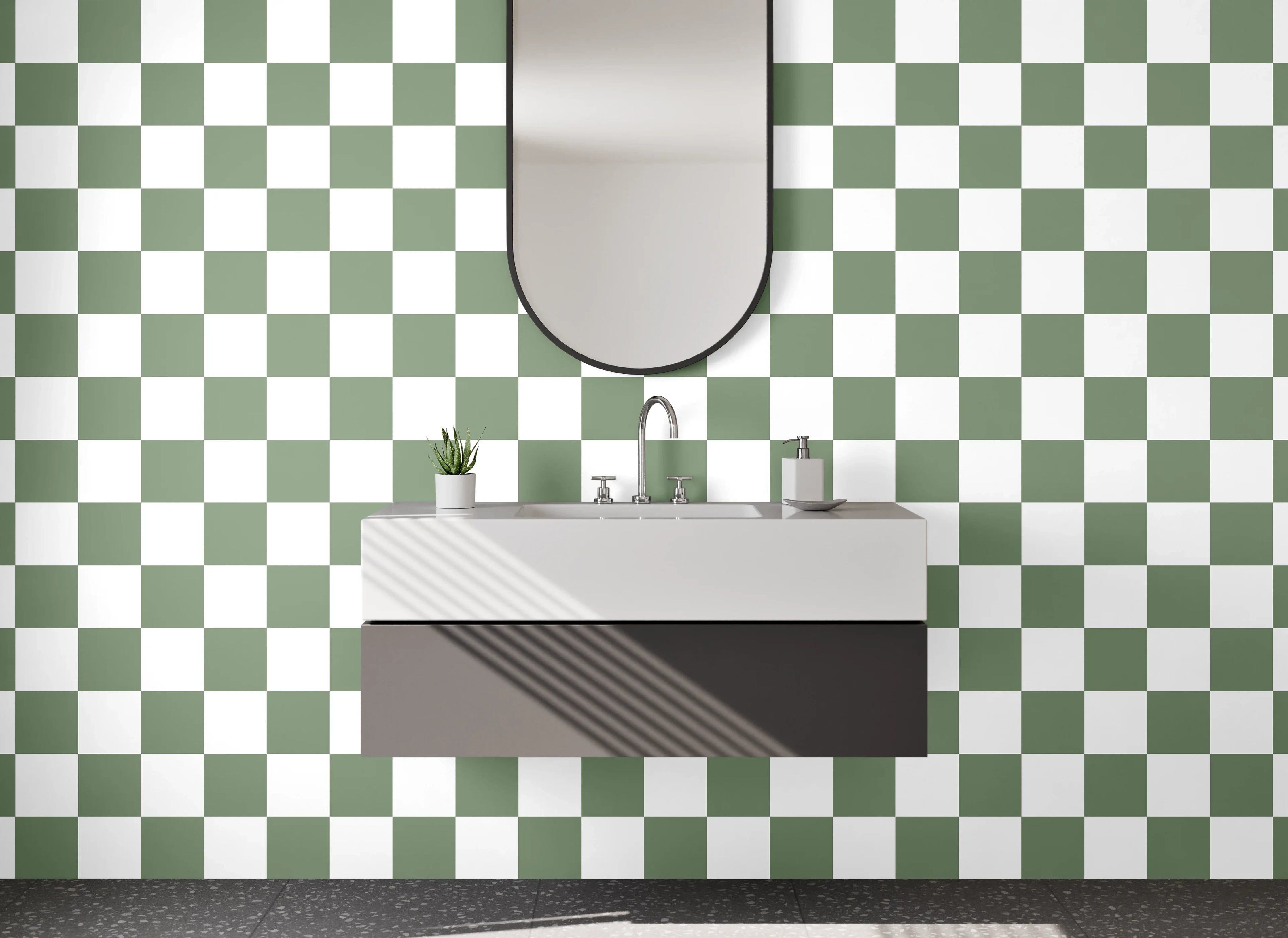 Waschbecken-Rückwand - Modernes Schachbrett Muster Grau Weiß