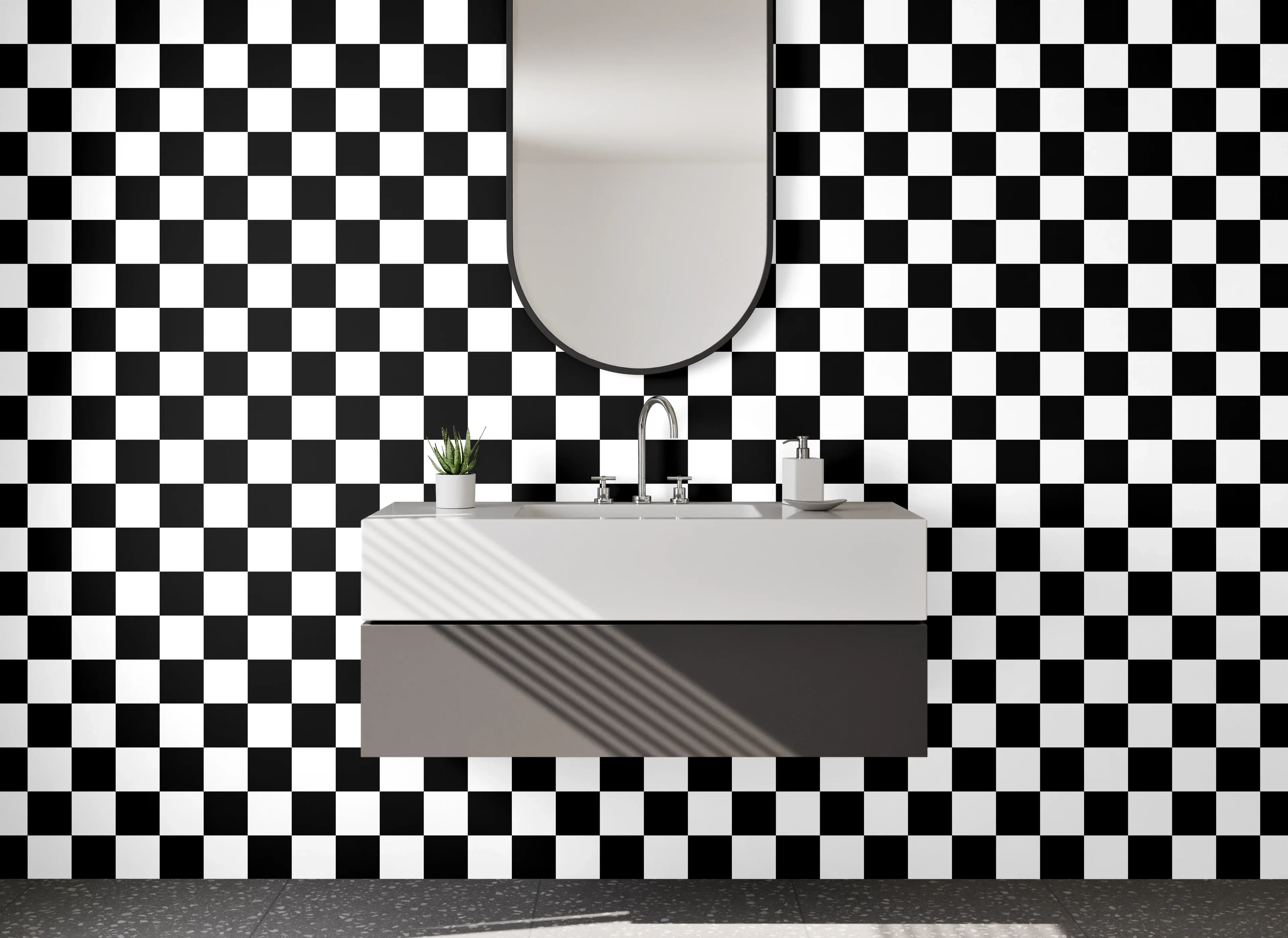 Waschbecken-Rückwand - Modernes Schachbrett-Muster Schwarz-Weiß