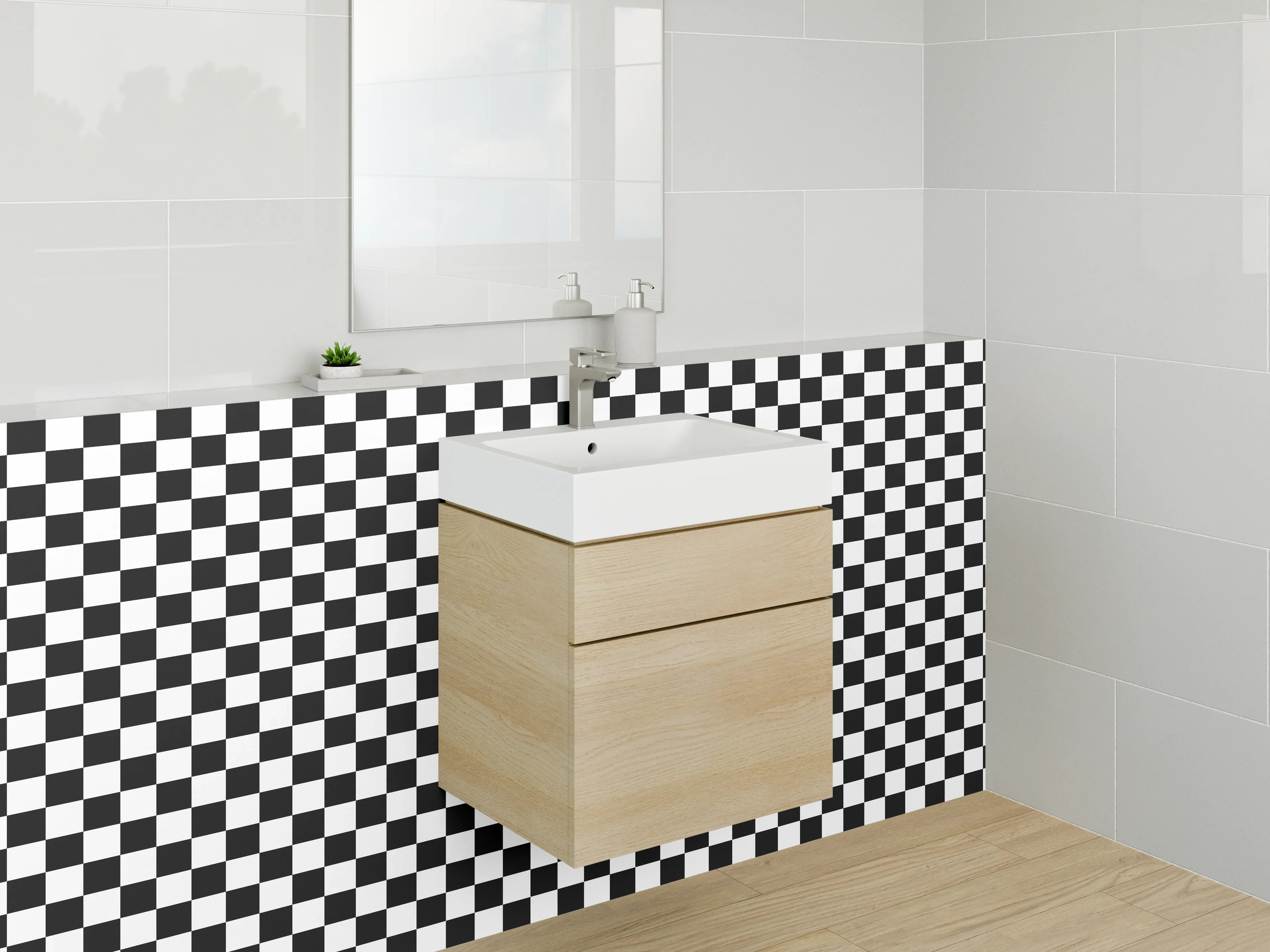 Waschbecken-Rückwand - Modernes Schachbrett-Muster Schwarz-Weiß
