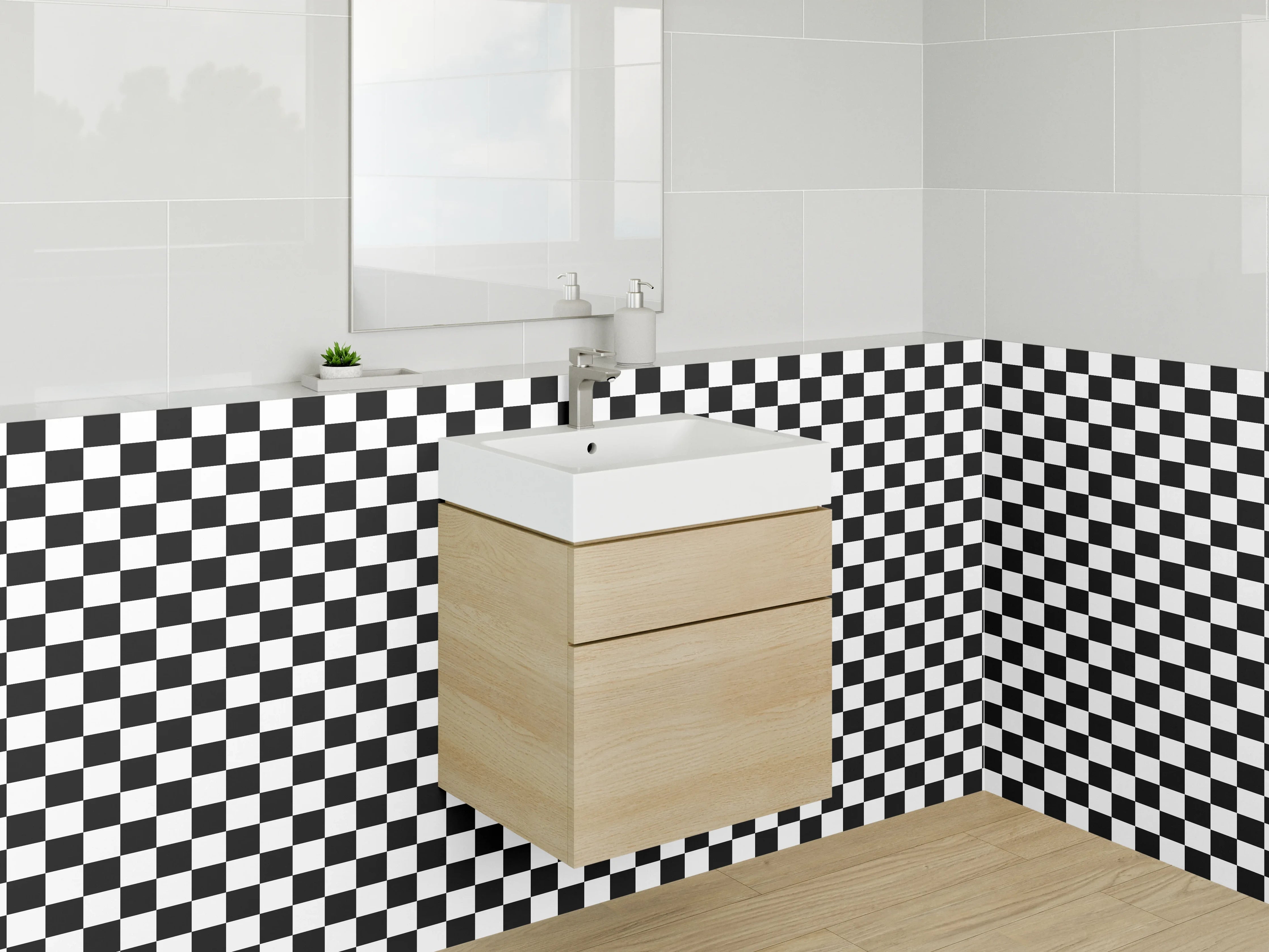 Waschbecken-Rückwand - Modernes Schachbrett-Muster Schwarz-Weiß