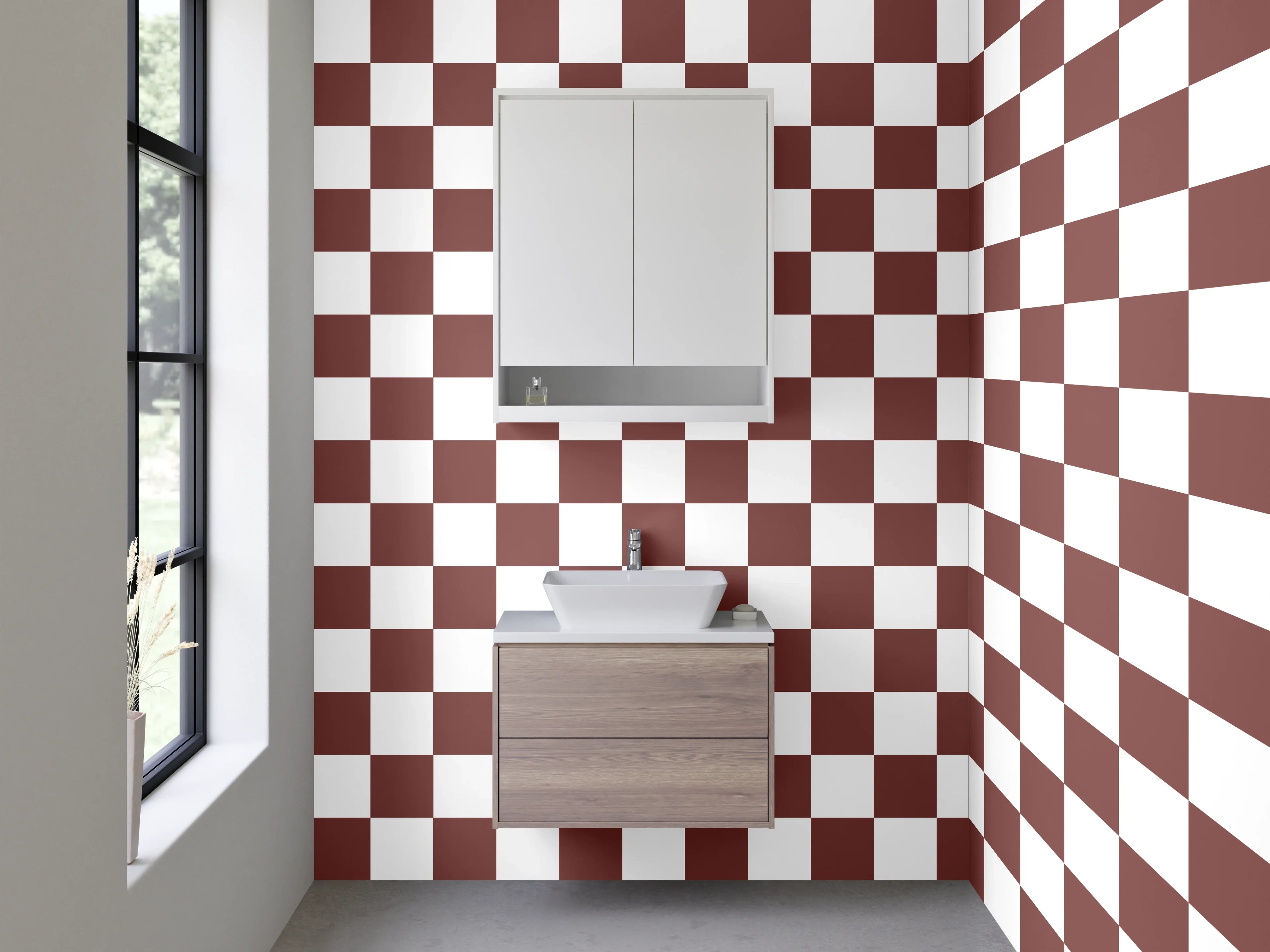 Waschbecken-Rückwand - Modernes Schachbrett in Braun-Grau-Tönen