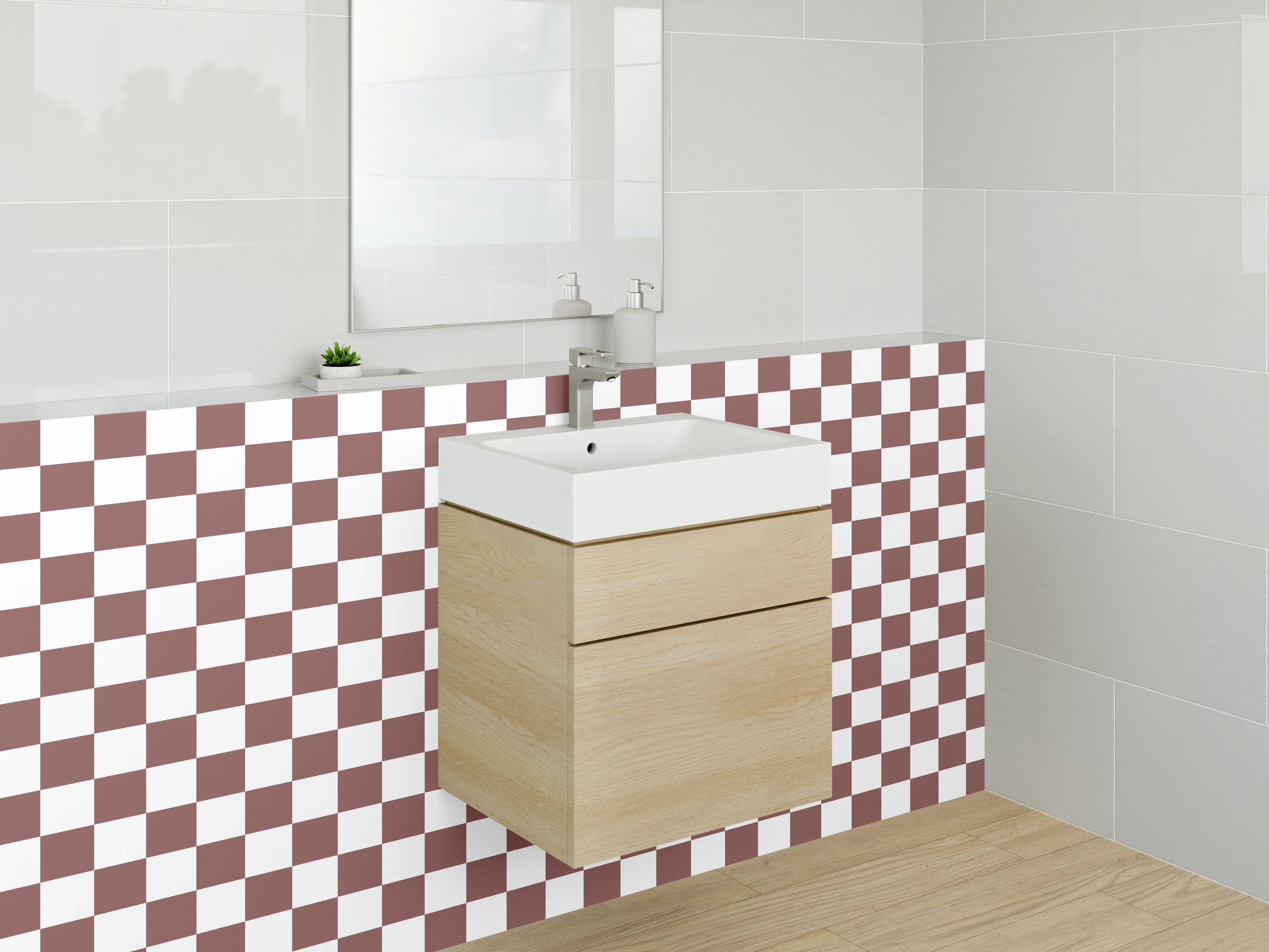 Waschbecken-Rückwand - Modernes Schachbrett in Braun-Grau-Tönen