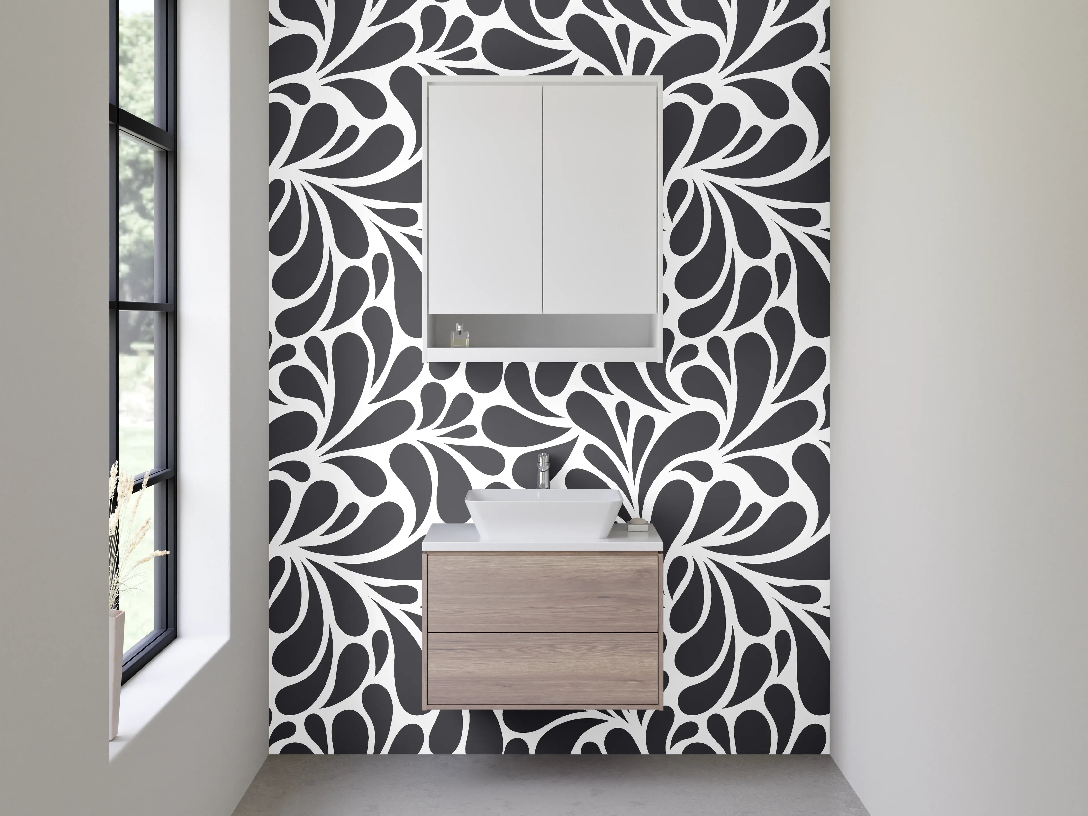 Waschbecken-Rückwand - Modernes Schwarz-Weiß Ornament Muster