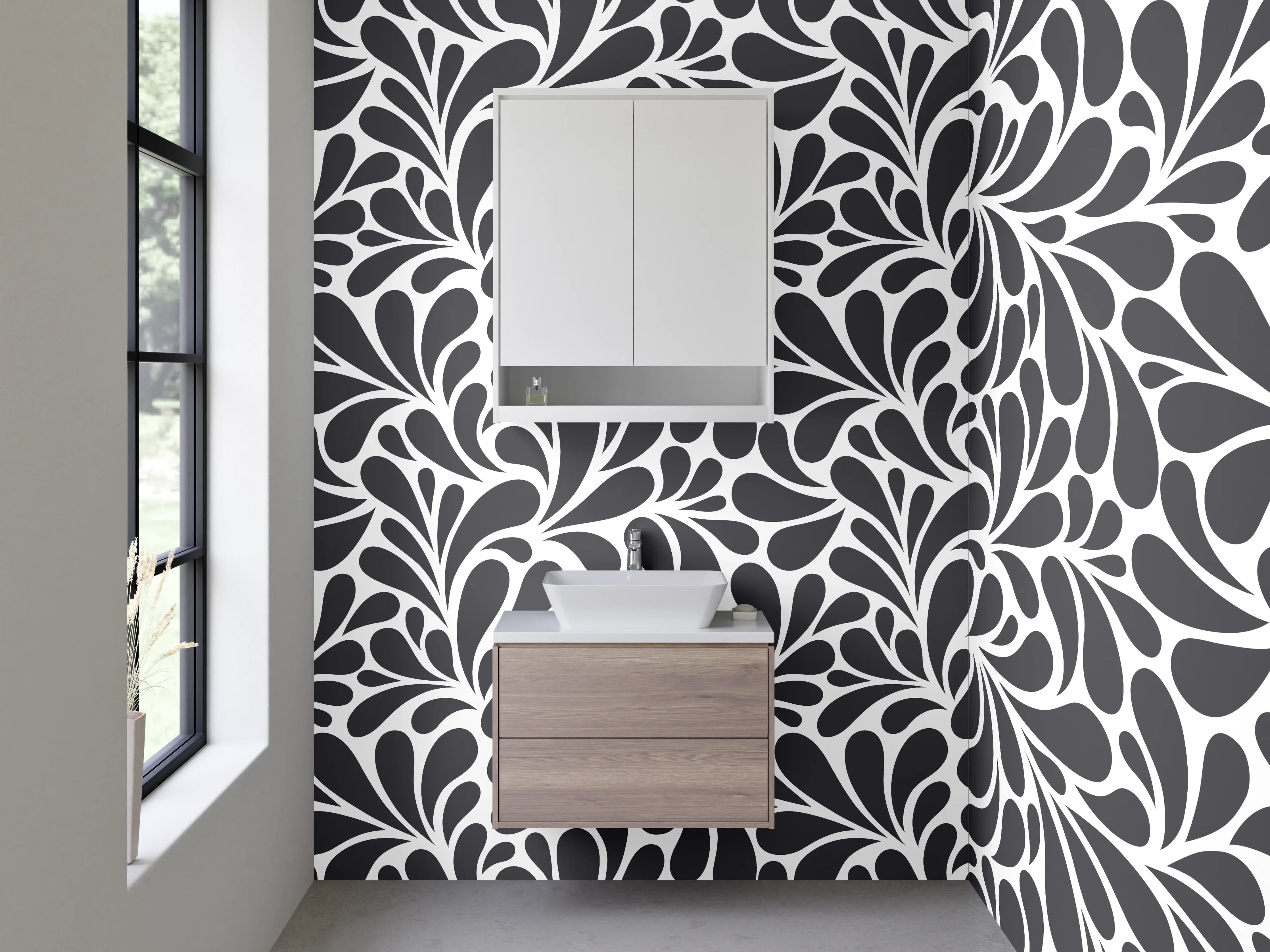 Waschbecken-Rückwand - Modernes Schwarz-Weiß Ornament Muster