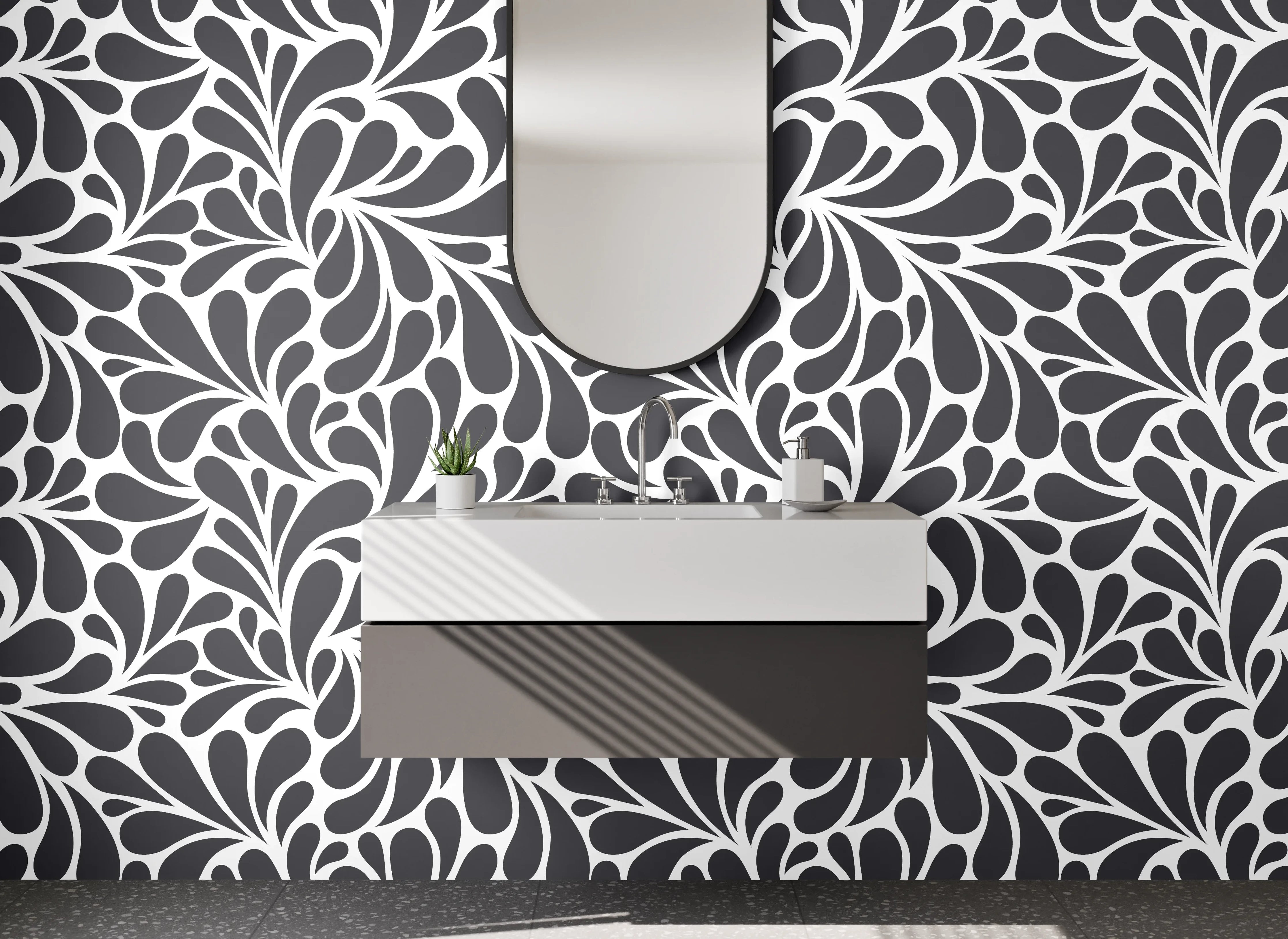 Waschbecken-Rückwand - Modernes Schwarz-Weiß Ornament Muster