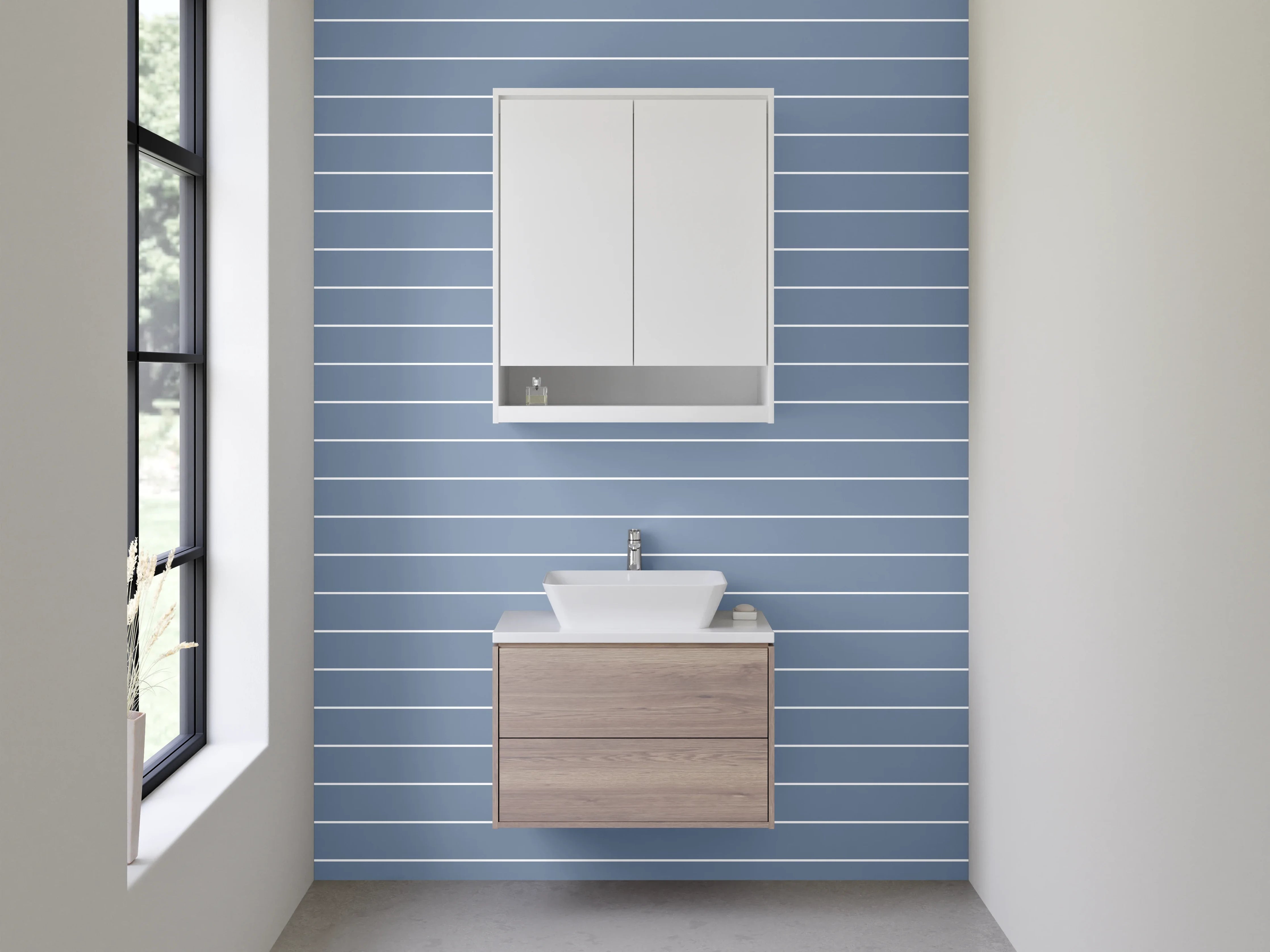 Waschbecken-Rückwand - Modernes Streifenmuster in Grau-Blau