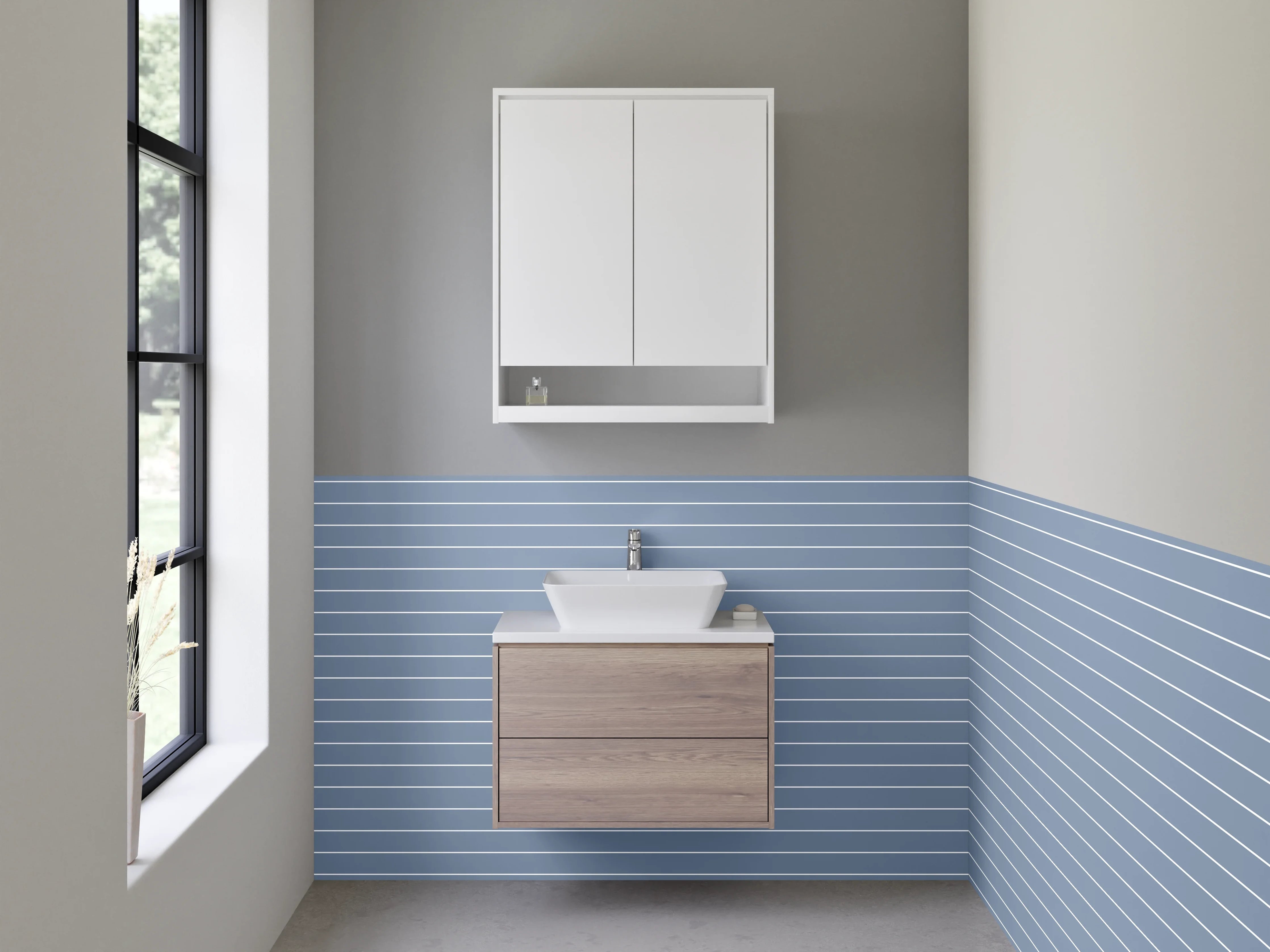 Waschbecken-Rückwand - Modernes Streifenmuster in Grau-Blau